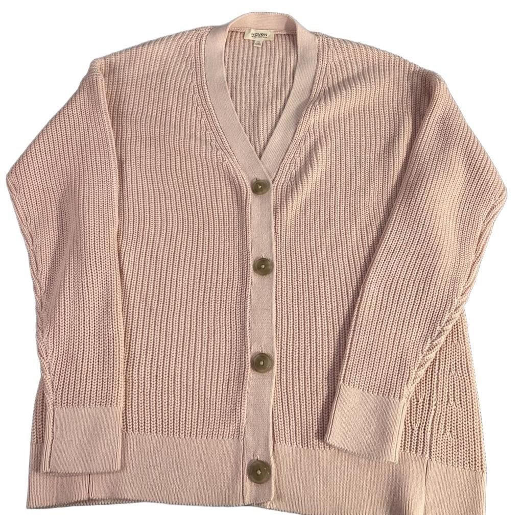 Haven Well Within Cardigan Size M Pink Organic Cotton V-Neck Sweater 2