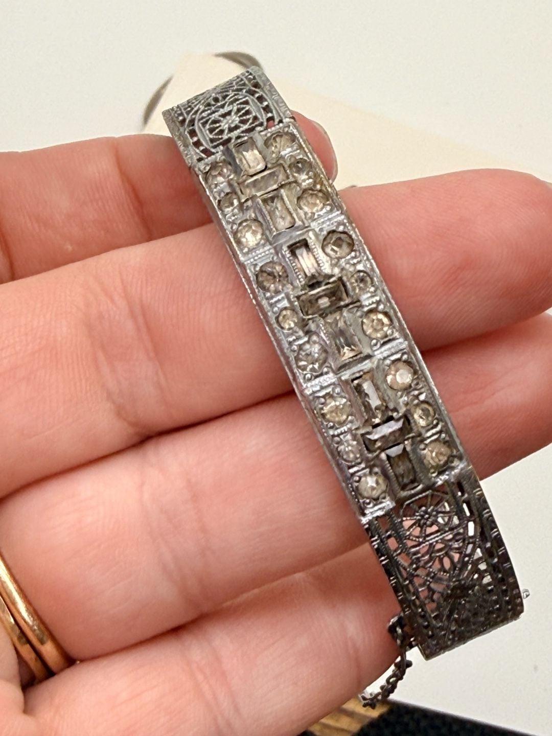 All Co Antique Art Deco Filigree Rhinestone Bracelet 2