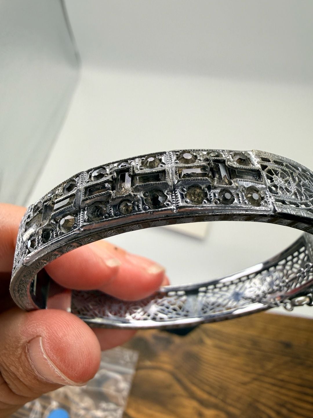 All Co Antique Art Deco Filigree Rhinestone Bracelet 6