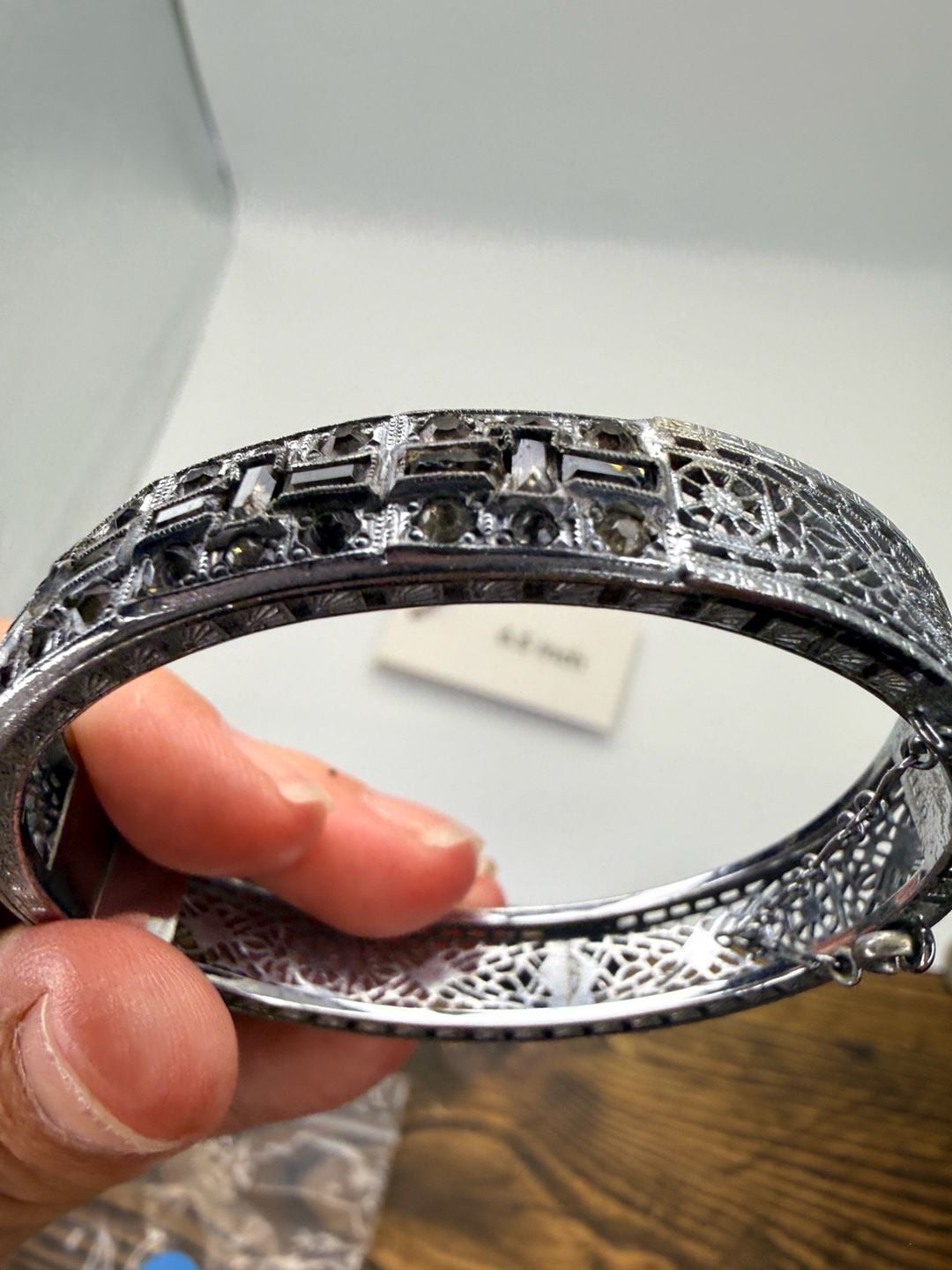 All Co Antique Art Deco Filigree Rhinestone Bracelet 7