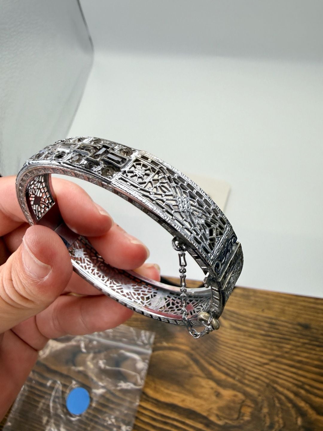 All Co Antique Art Deco Filigree Rhinestone Bracelet 8