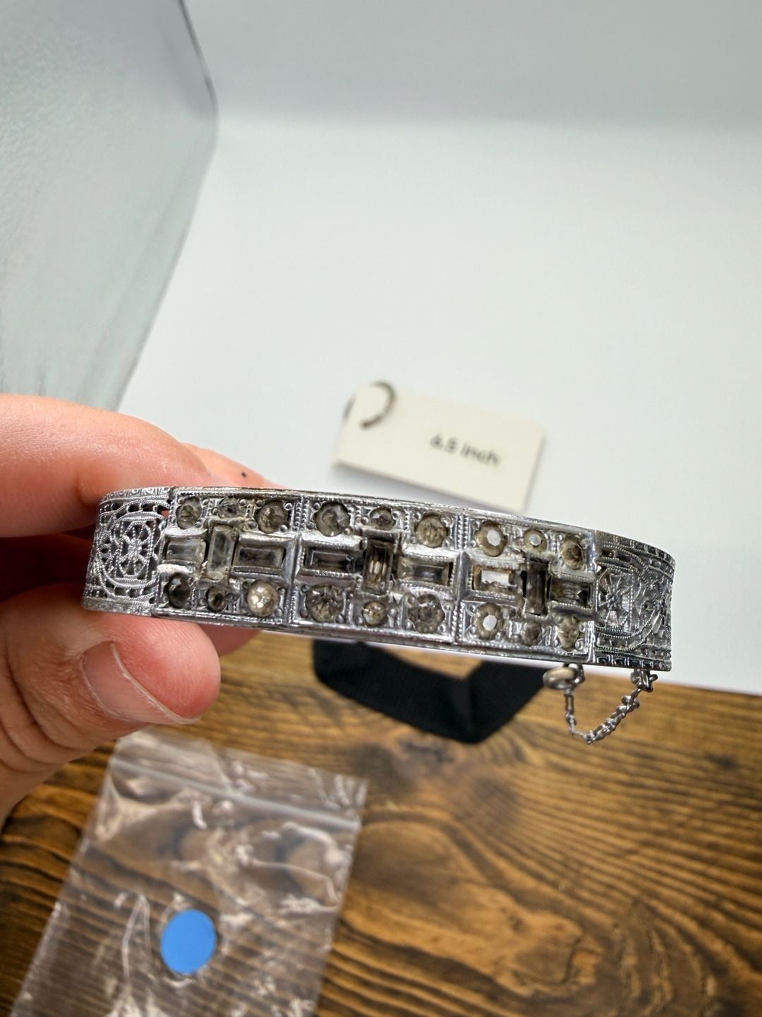 All Co Antique Art Deco Filigree Rhinestone Bracelet 9