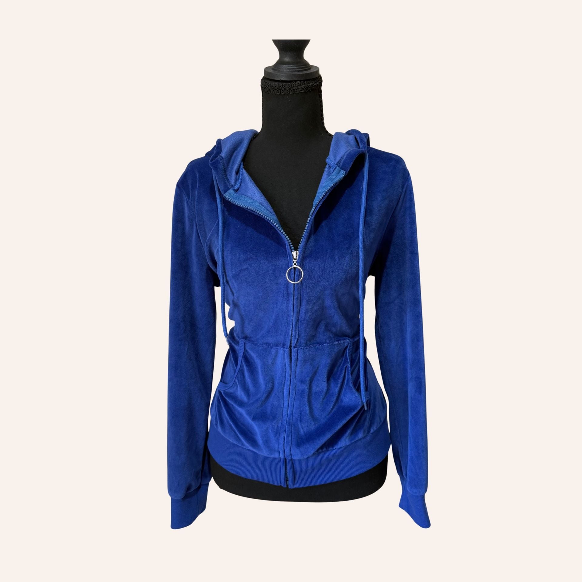 y2k blue velour zip up hoodie mcbling 2000s tracksuit jacket size large 2