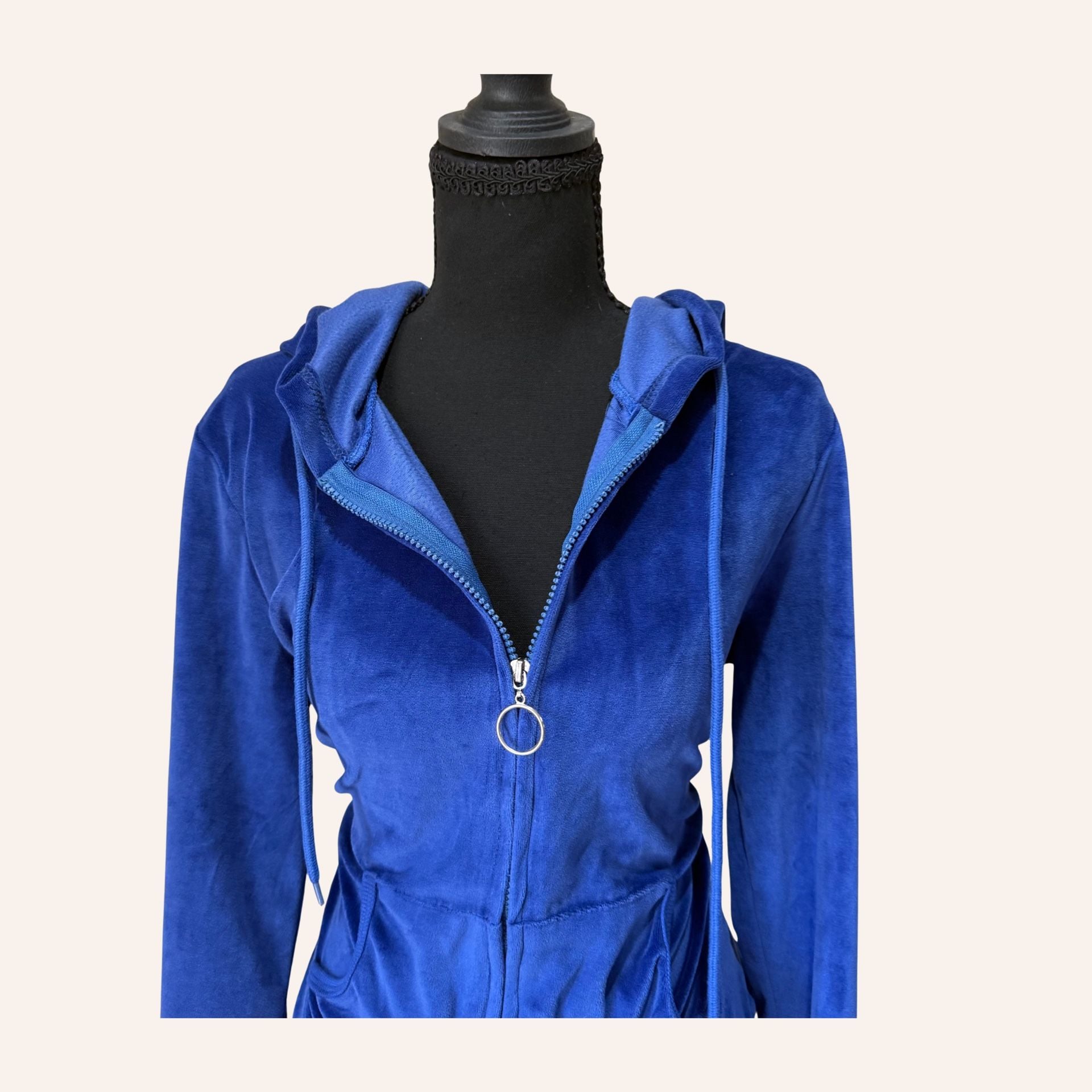 y2k blue velour zip up hoodie mcbling 2000s tracksuit jacket size large 3