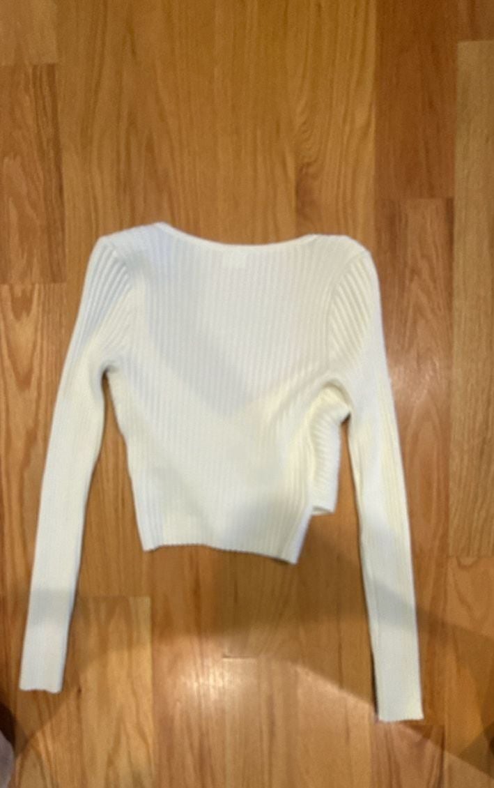 Abercrombie & Fitch Wrap Sweater Size XS White Long Sleeve Cropped Ribbed 5