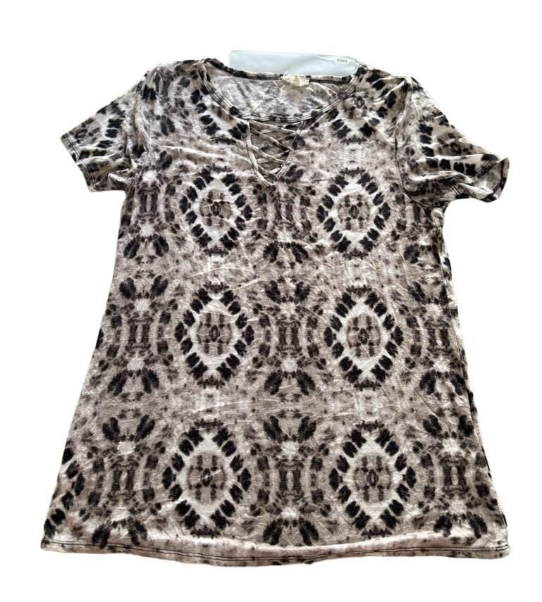 Dept 22 T-Shirt Size M Black White Tie Dye Lace Up Neck Short Sleeve 2