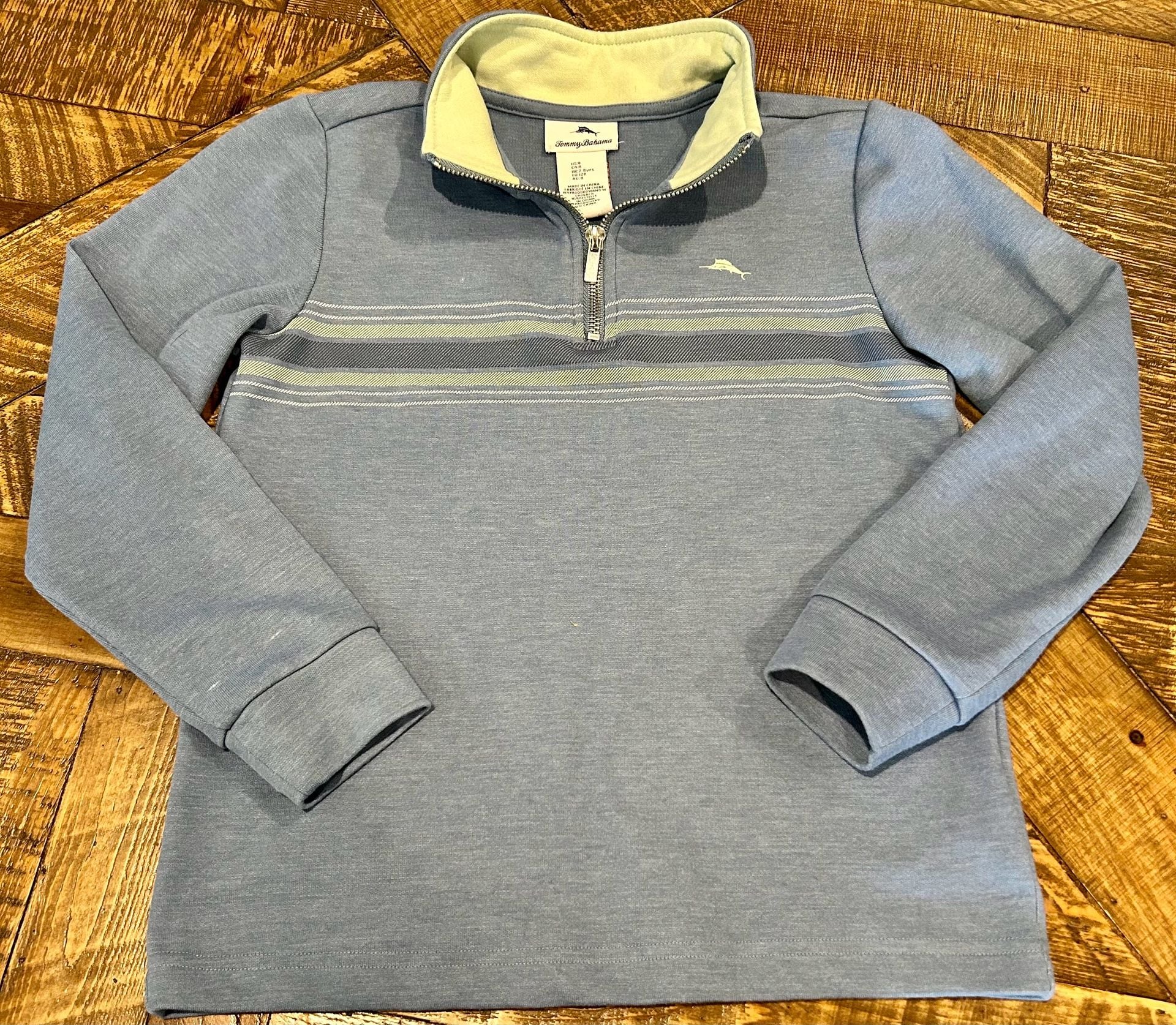Tommy Bahama Quarter-Zip Pullover Size 8 Blue Striped LS Shirt 2