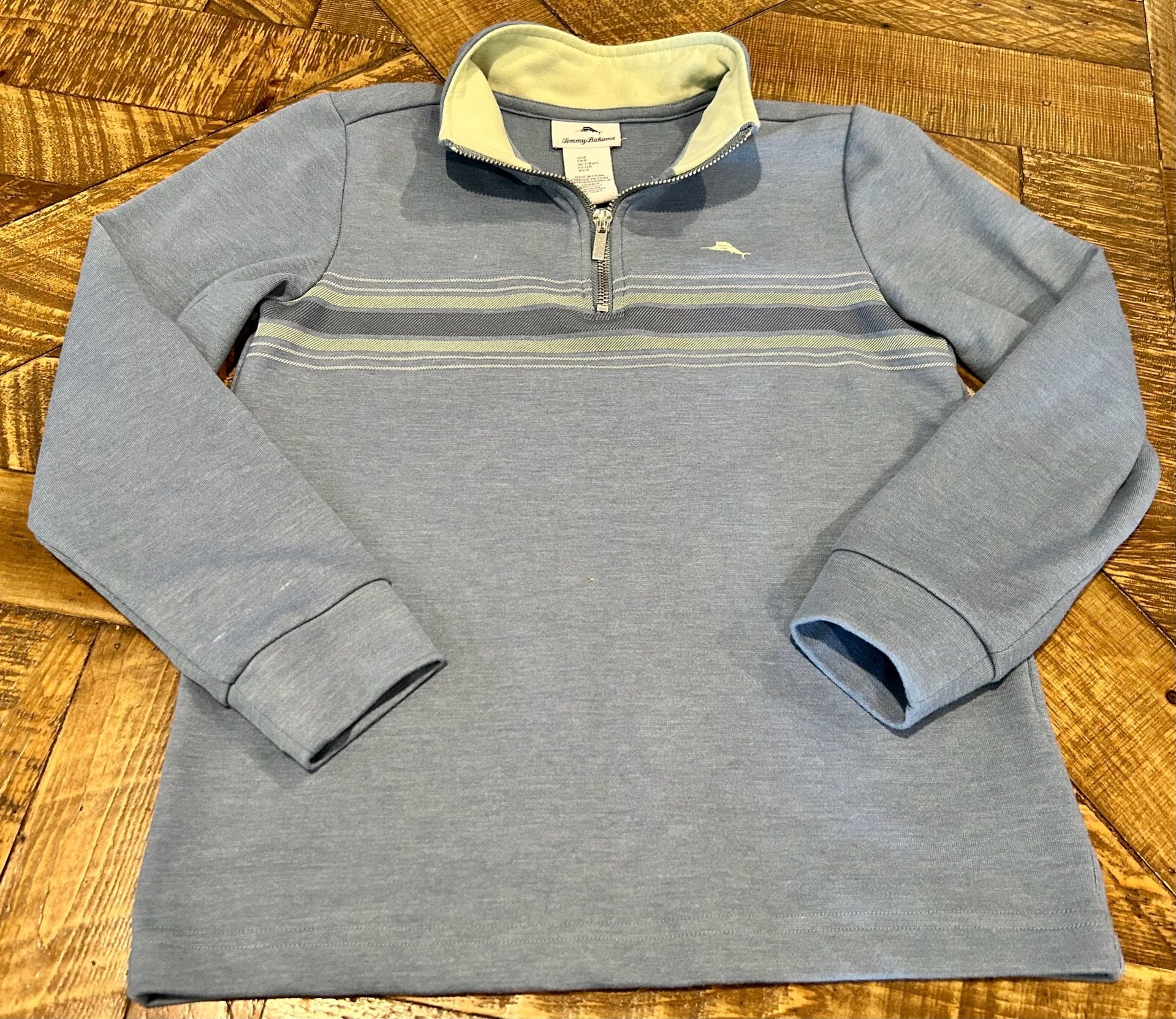 Tommy Bahama Quarter-Zip Pullover Size 8 Blue Striped LS Shirt 3