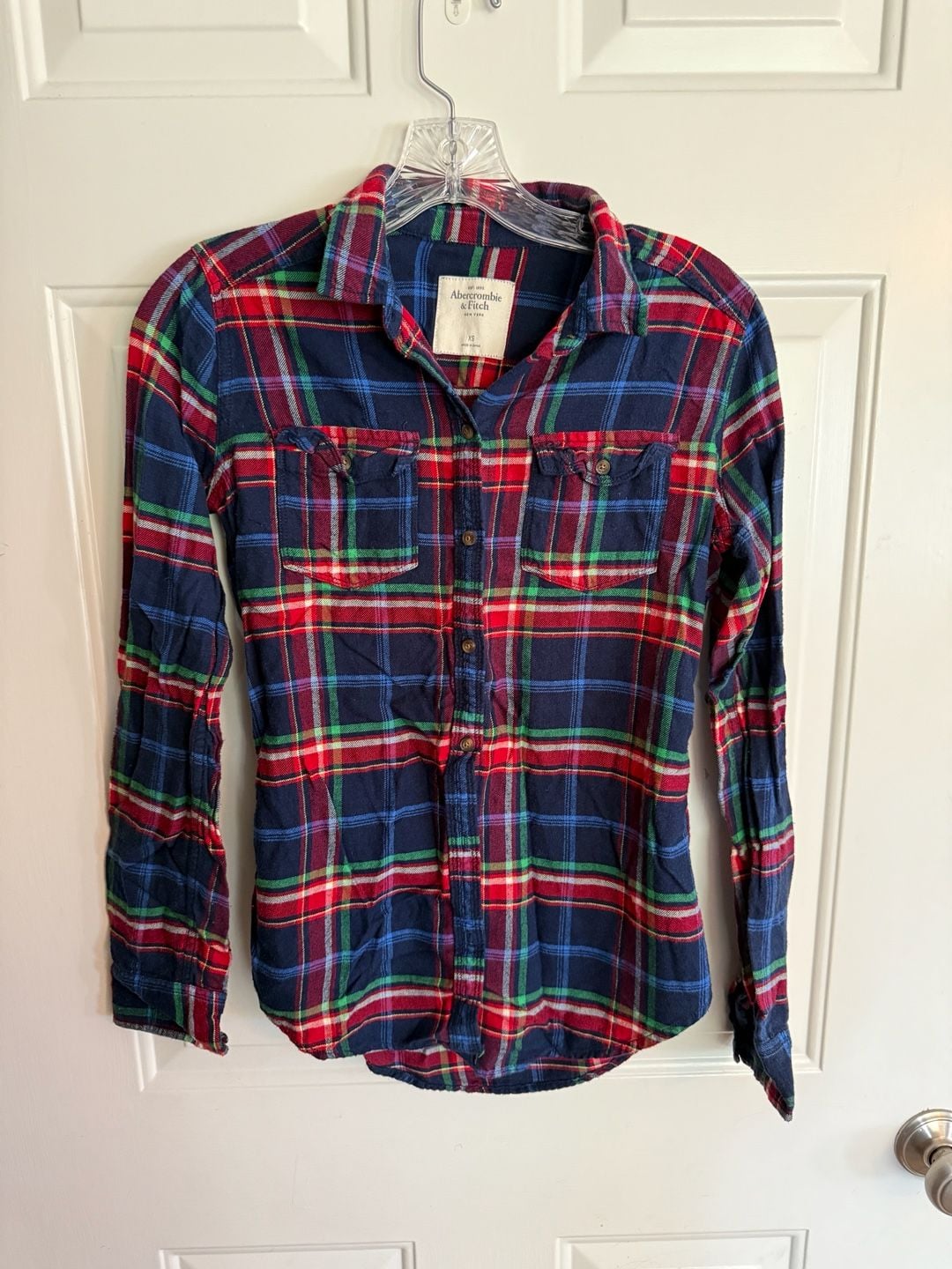 Hollister Womens Top Small Blue Check Collared Long Sleeve 2 Pocket Button Up 2