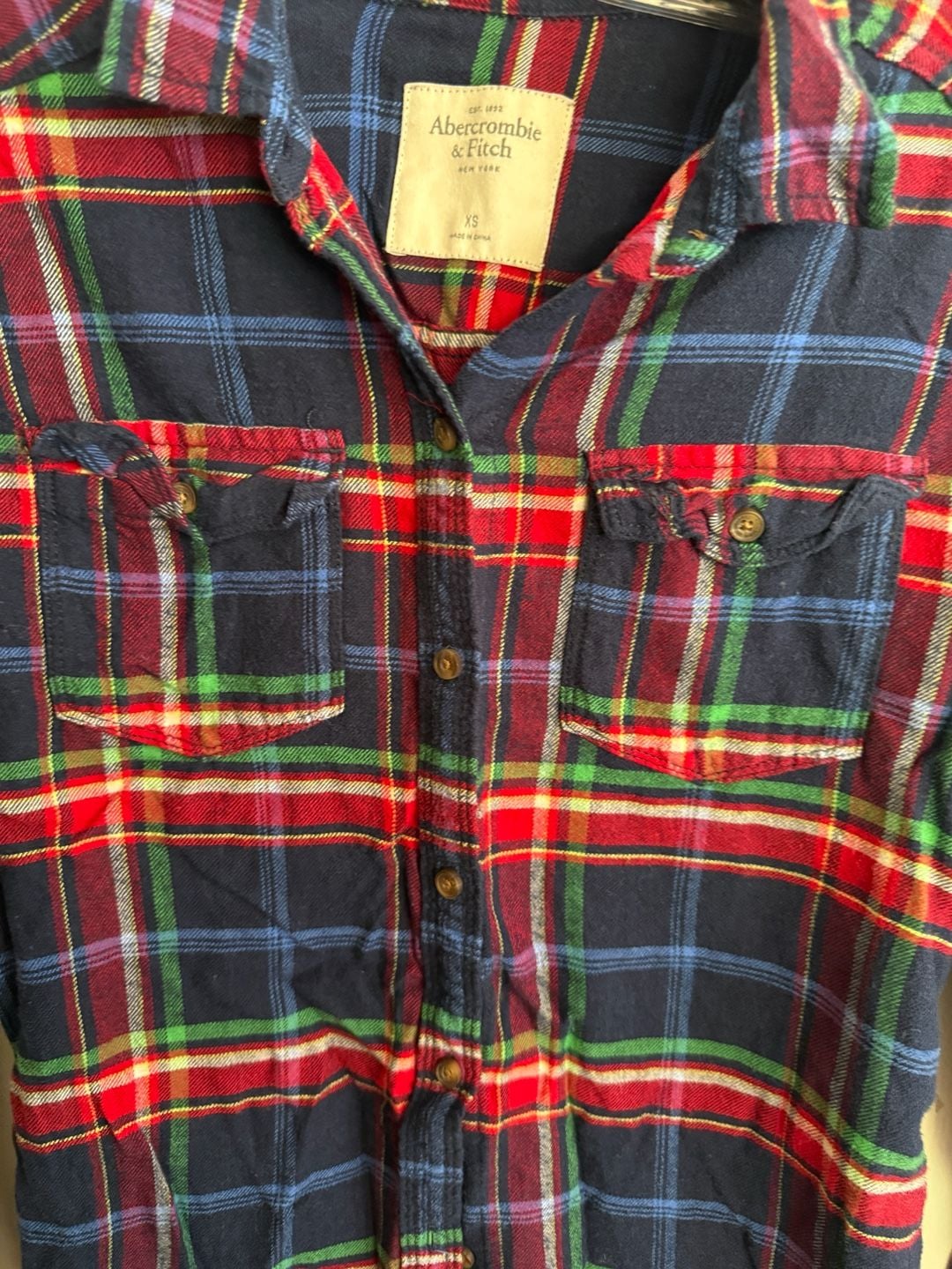 Hollister Womens Top Small Blue Check Collared Long Sleeve 2 Pocket Button Up 3