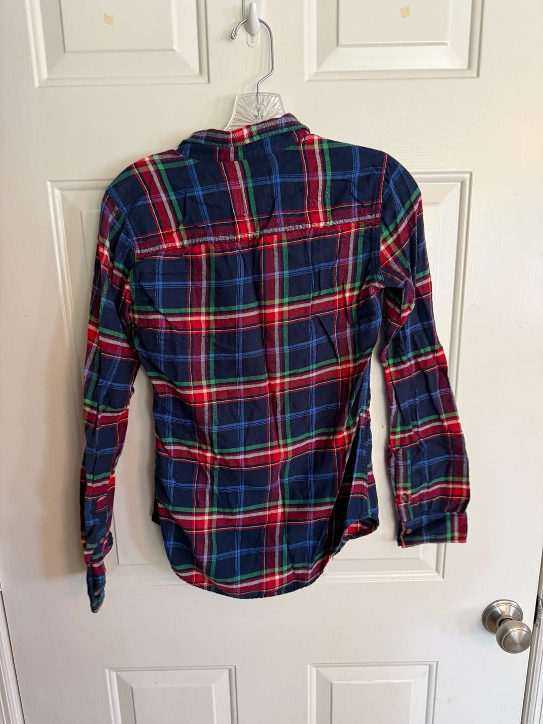 Hollister Womens Top Small Blue Check Collared Long Sleeve 2 Pocket Button Up 5