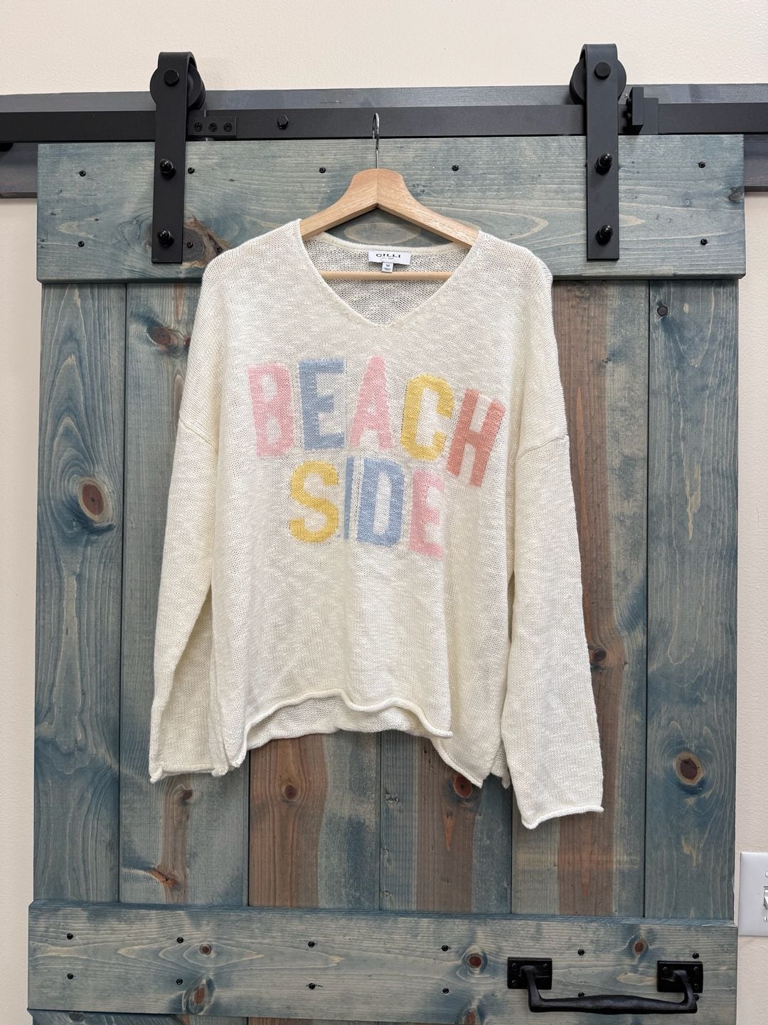 Gilli V Neck Beach Side Sweater Size M White Knit Pullover 2