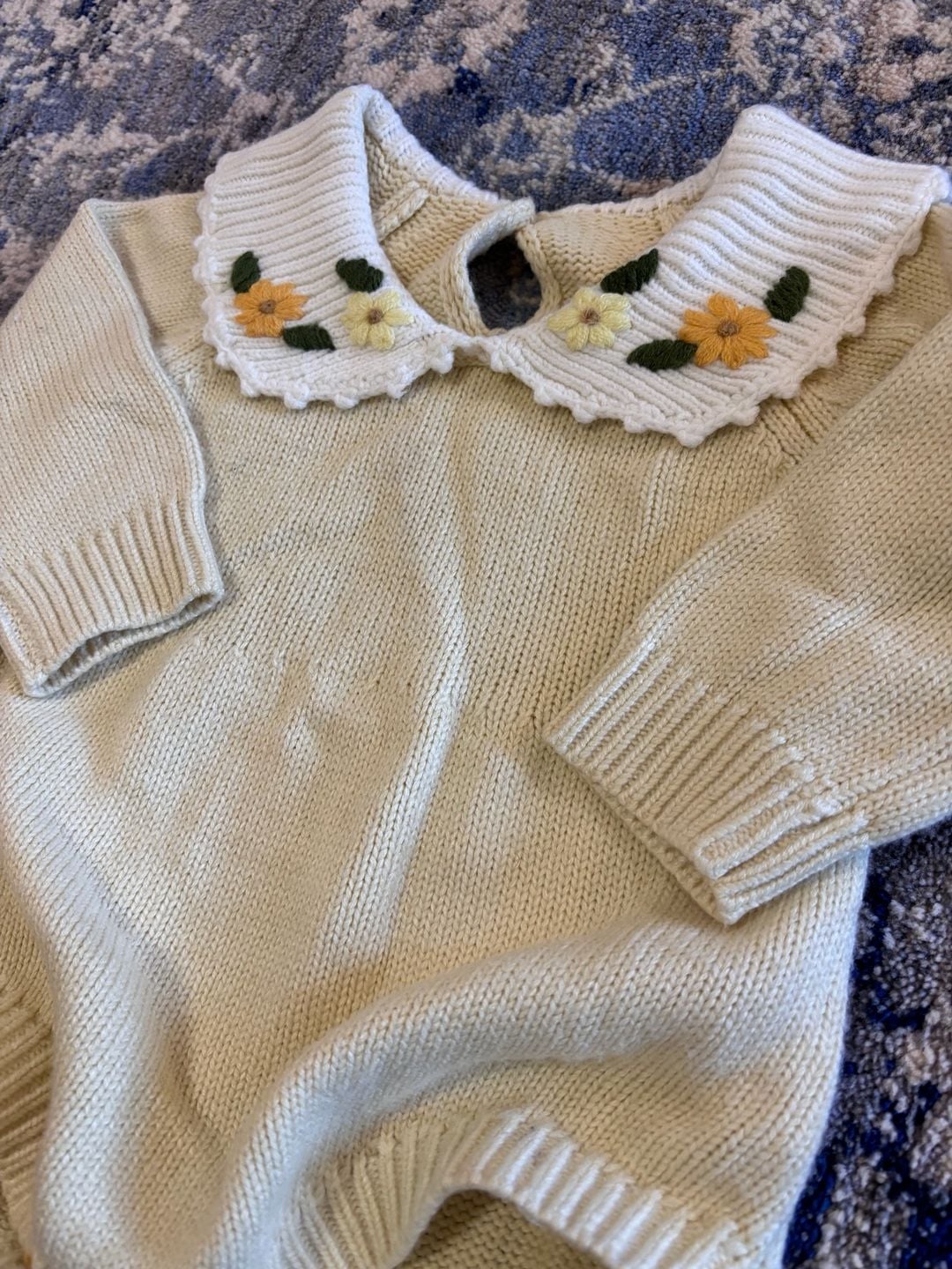 Baby Floral Embroidered Knit Bubble Romper Yellow 3