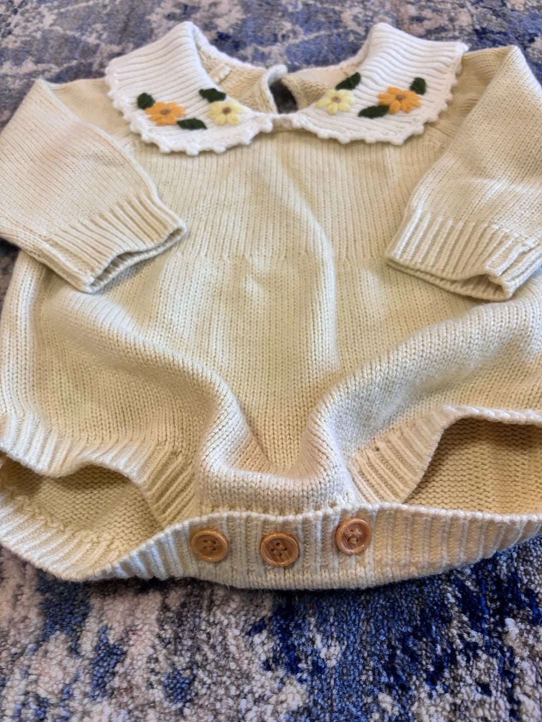 Baby Floral Embroidered Knit Bubble Romper Yellow 4