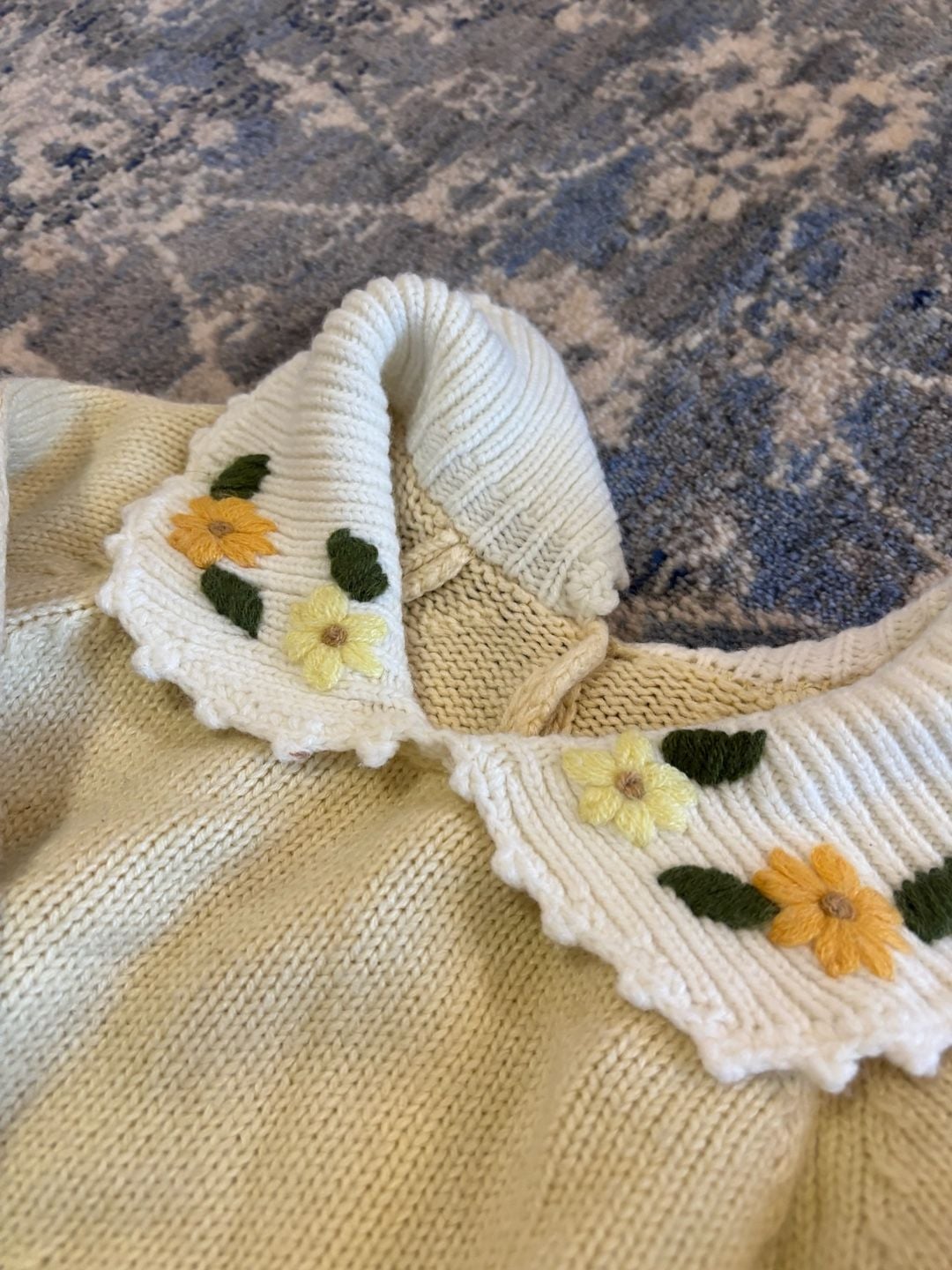 Baby Floral Embroidered Knit Bubble Romper Yellow 6