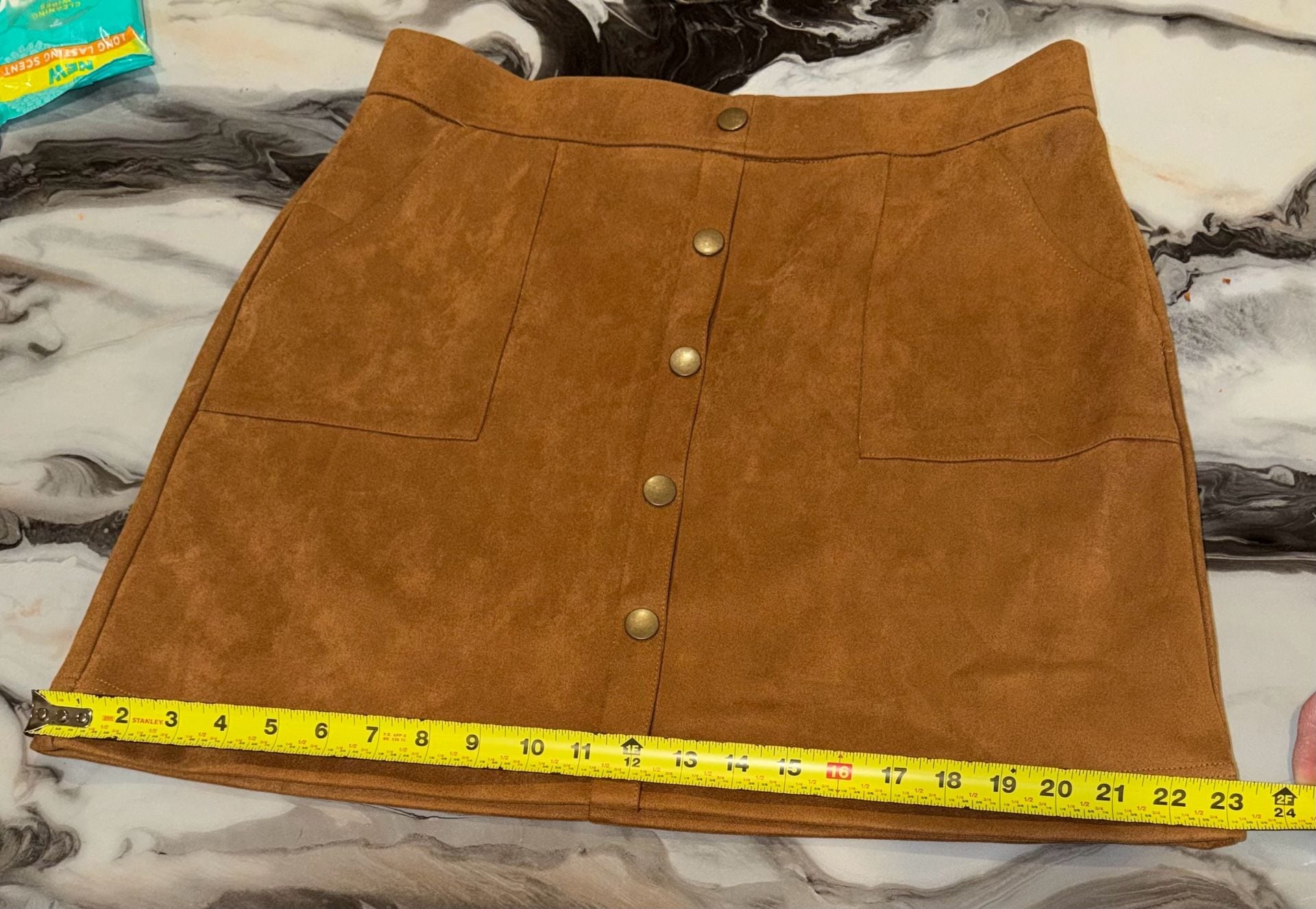 Century 21 Faux Suede Skirt Size L Brown Button Front Mini Pocket 3
