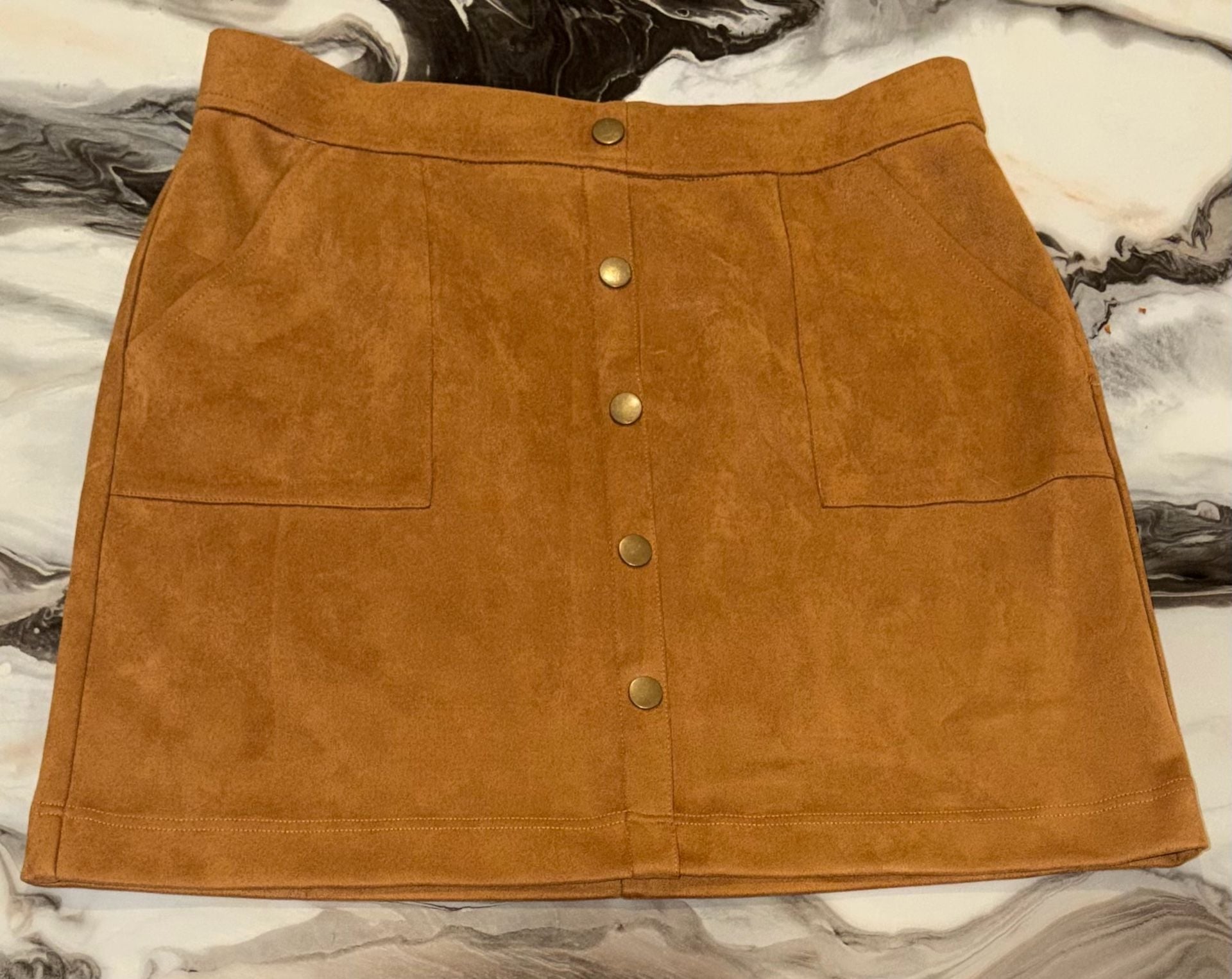 Century 21 Faux Suede Skirt Size L Brown Button Front Mini Pocket 5