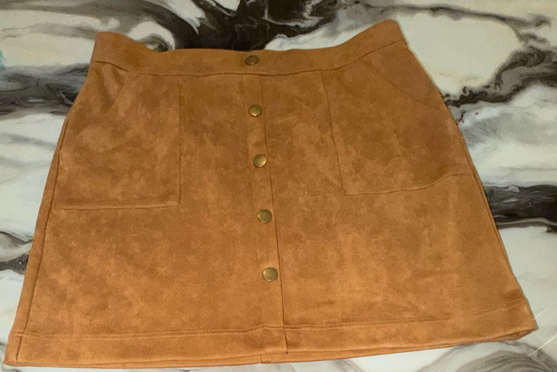 Century 21 Faux Suede Skirt Size L Brown Button Front Mini Pocket 6