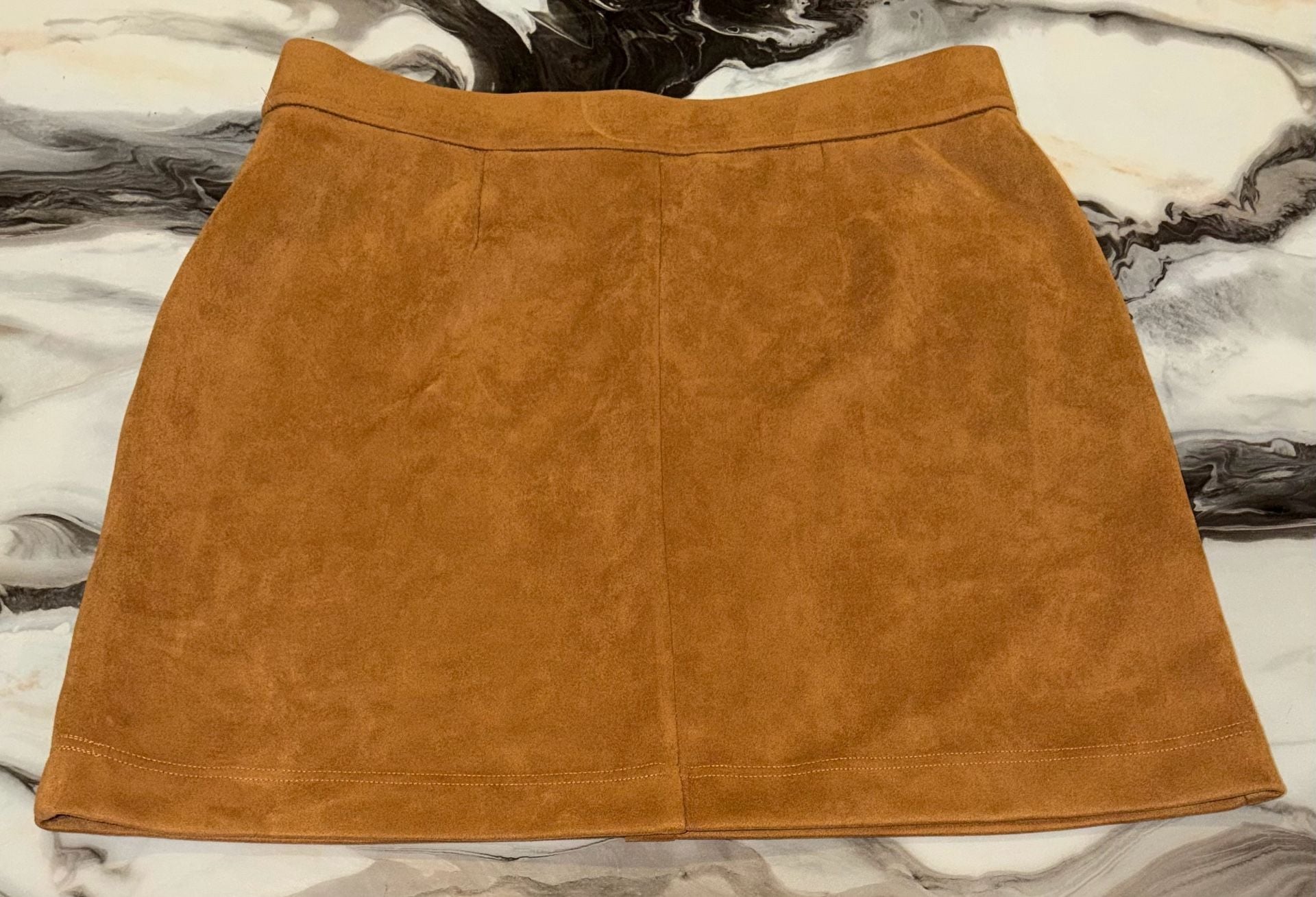 Century 21 Faux Suede Skirt Size L Brown Button Front Mini Pocket 9