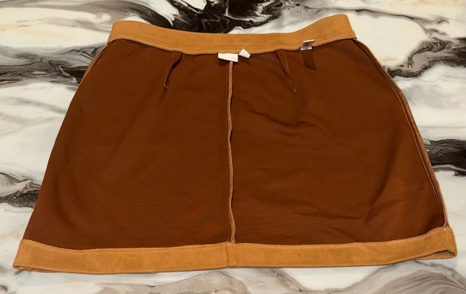 Century 21 Faux Suede Skirt Size L Brown Button Front Mini Pocket 11
