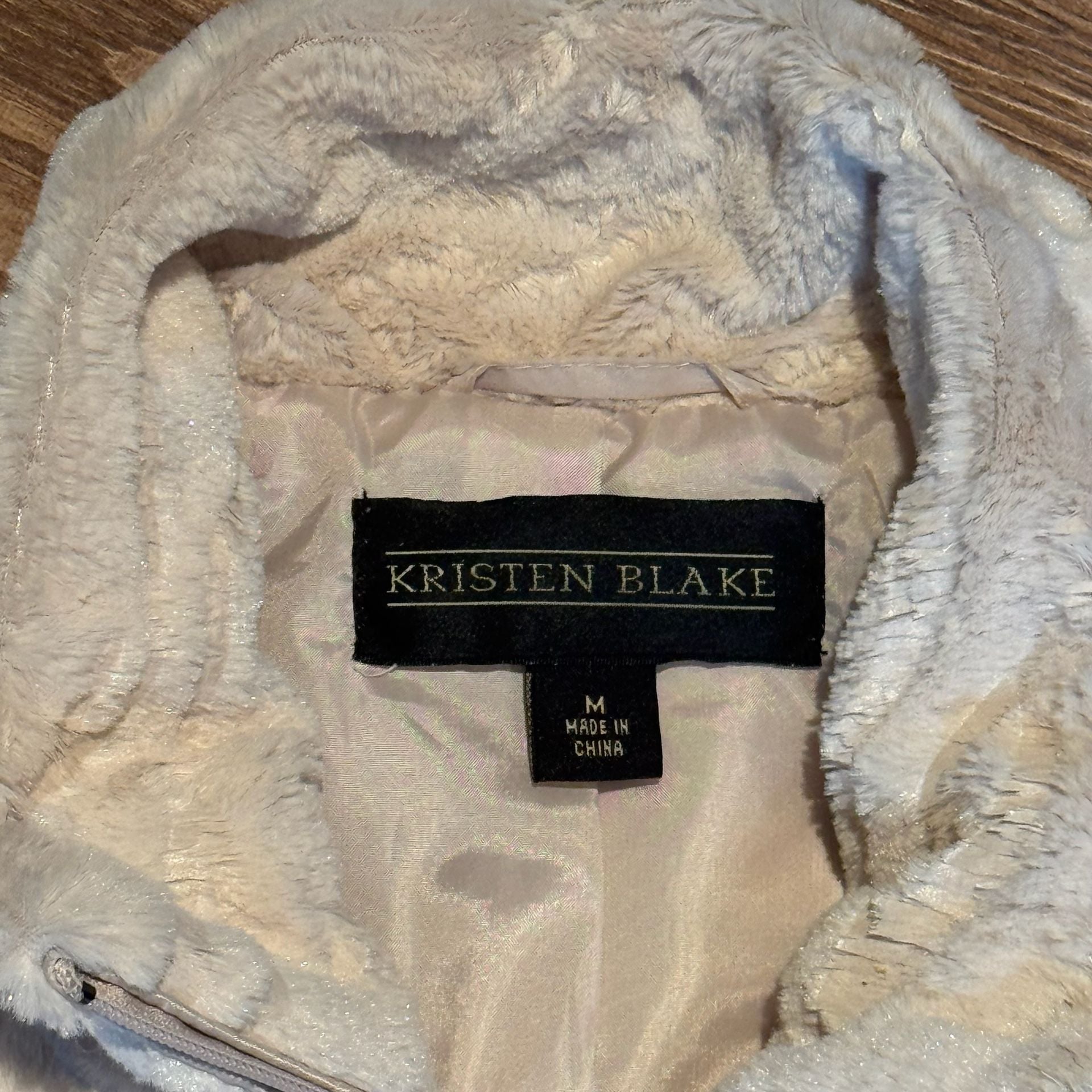 Kristen Blake Women’s M Faux Fur Jacket Tan Cream Animal Print Full Zip Coat 4