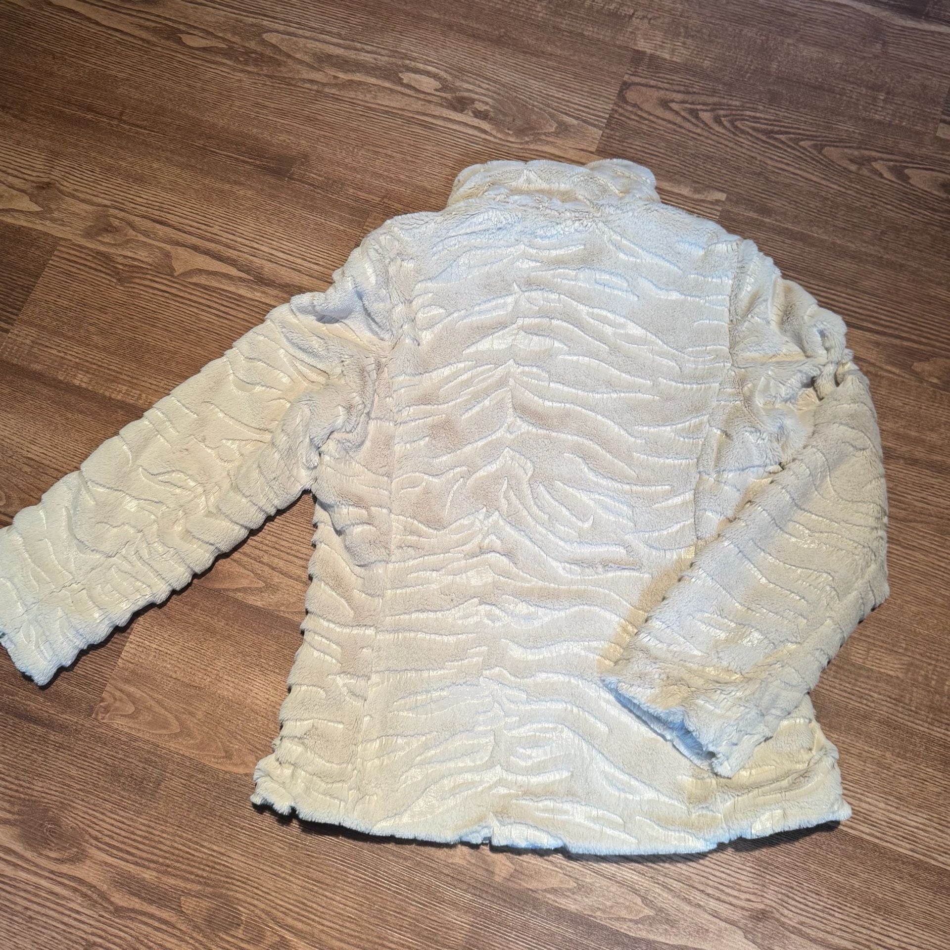 Kristen Blake Women’s M Faux Fur Jacket Tan Cream Animal Print Full Zip Coat 6