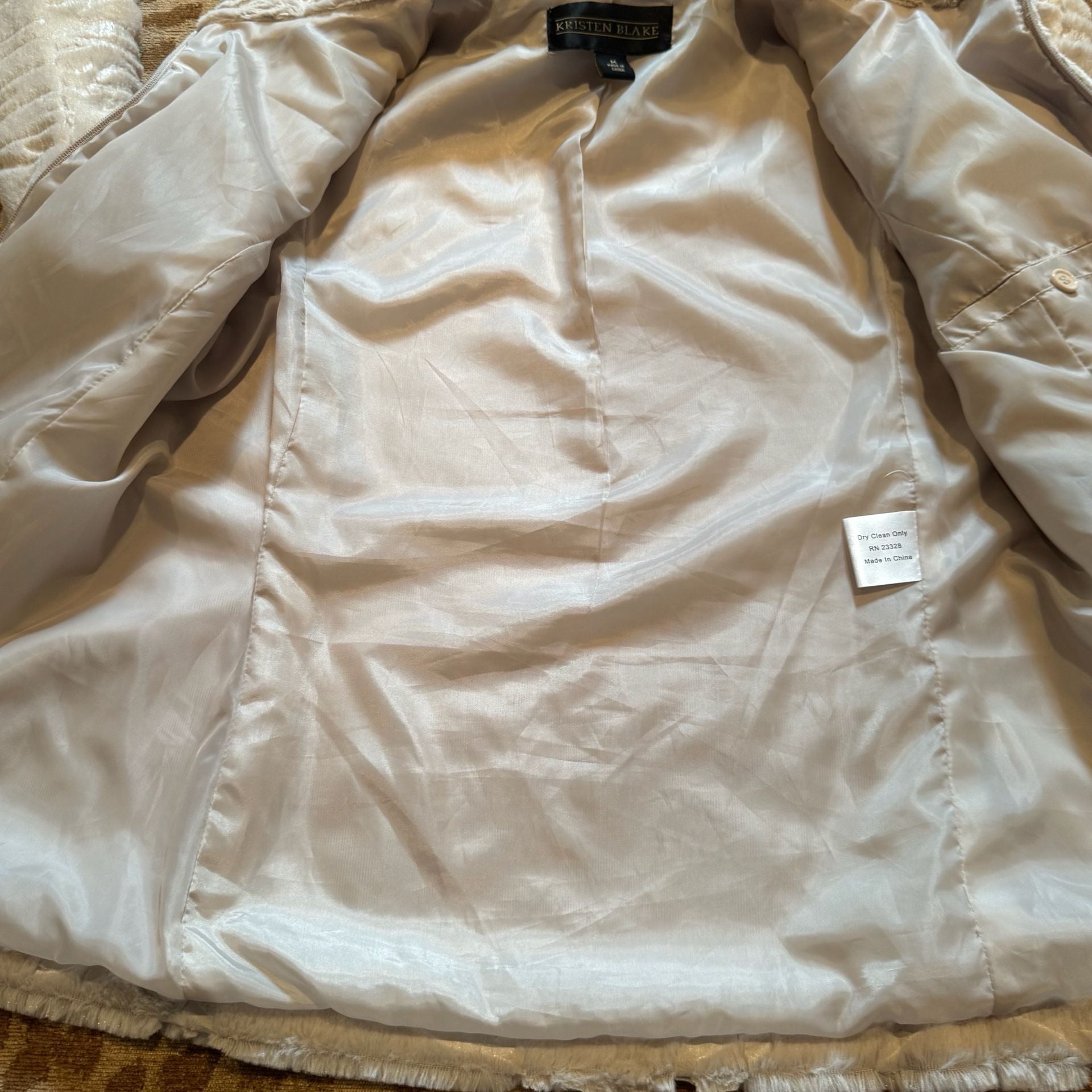 Kristen Blake Women’s M Faux Fur Jacket Tan Cream Animal Print Full Zip Coat 7