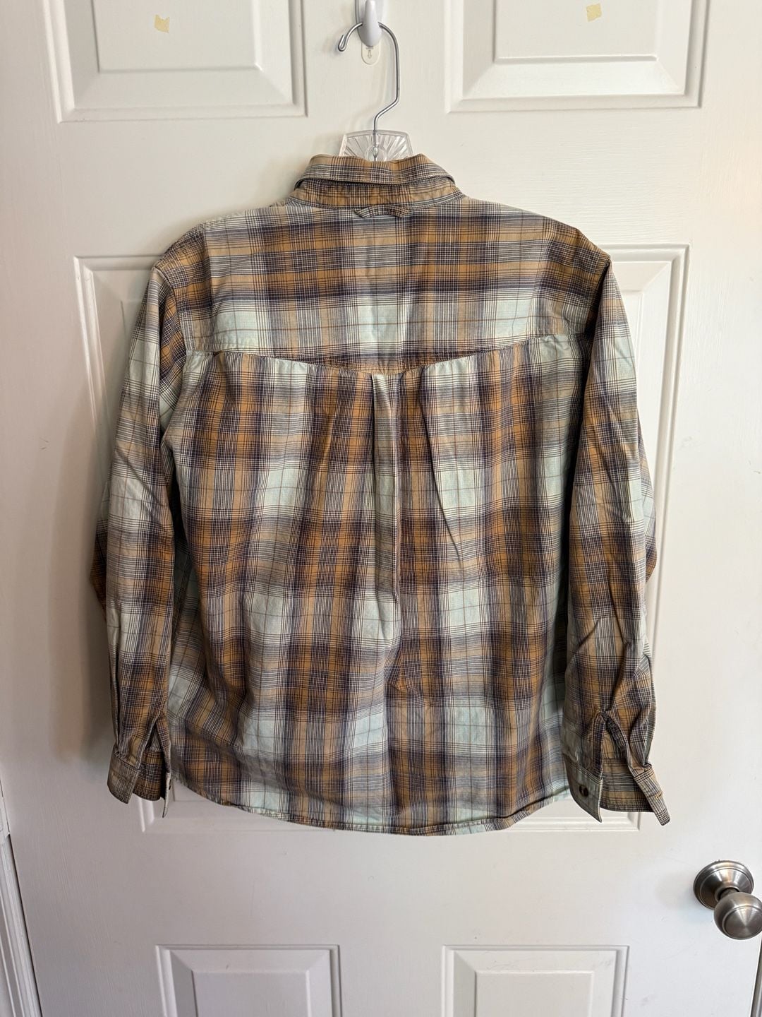 Roper Plaid Button-Down Shirt Size XL 16-18 Brown Tan Long Sleeve Cotton 3