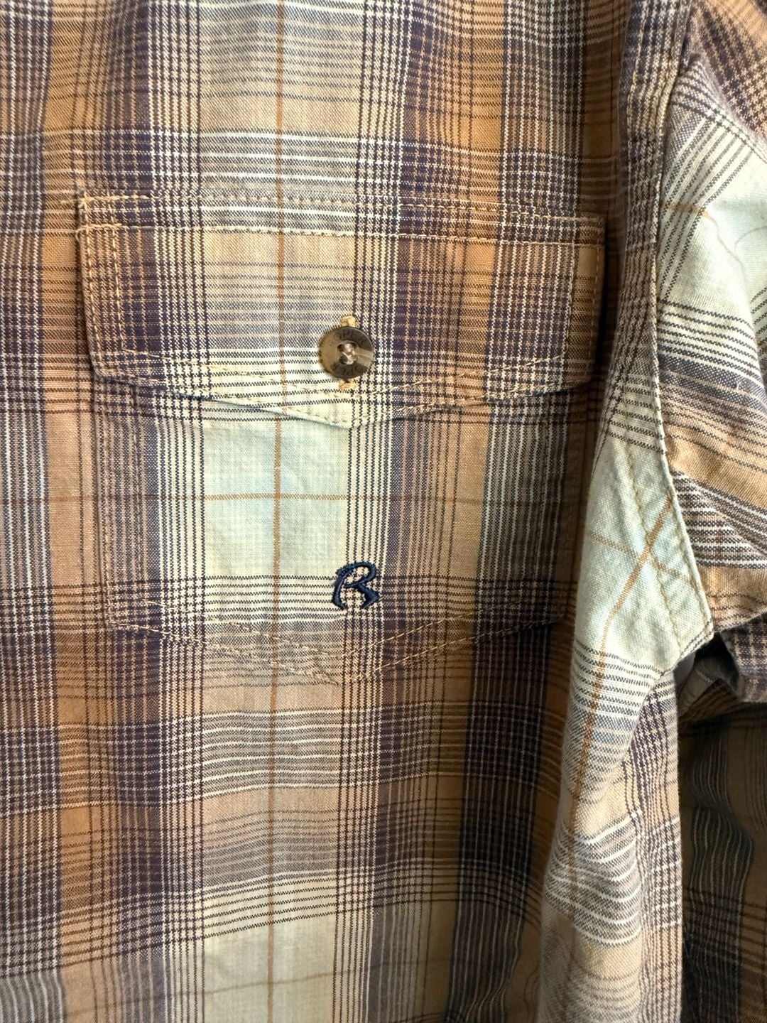 Roper Plaid Button-Down Shirt Size XL 16-18 Brown Tan Long Sleeve Cotton 5