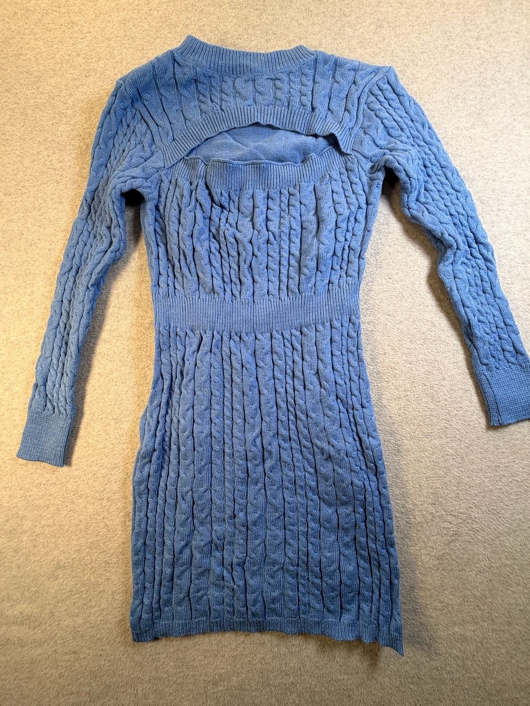 Cable Knit Sweater Dress Blue Cut Out Mini 3