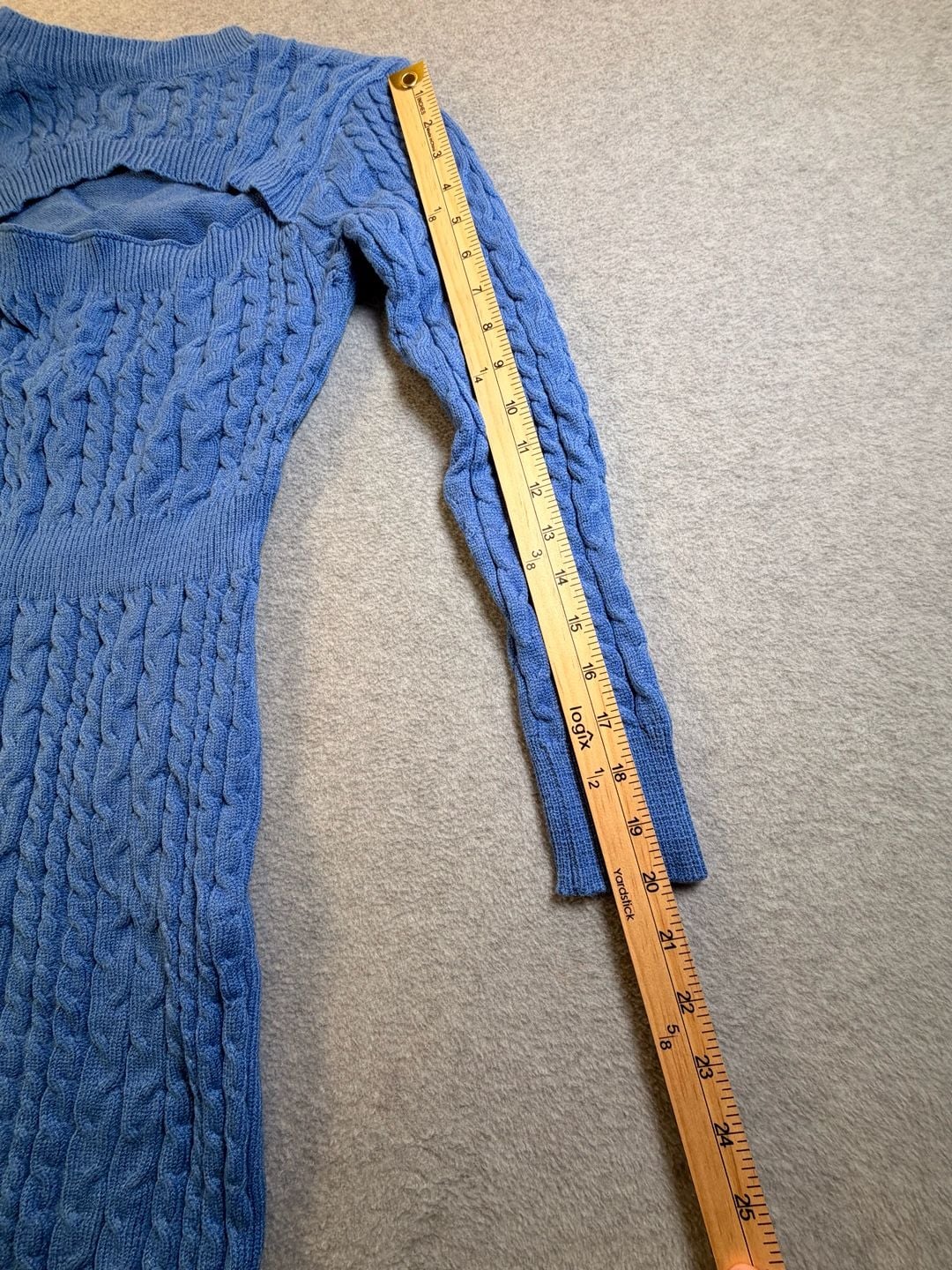 Cable Knit Sweater Dress Blue Cut Out Mini 5