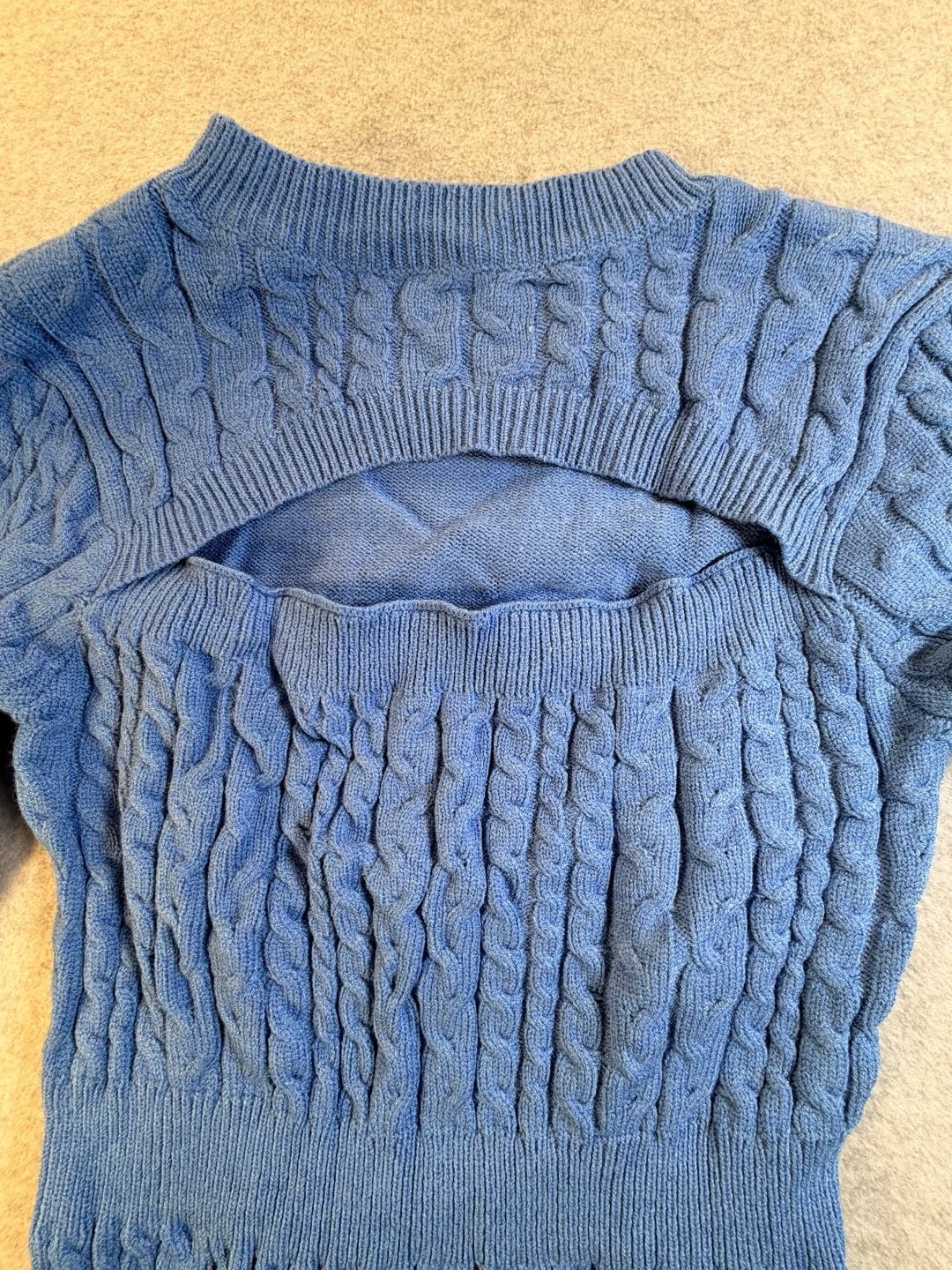 Cable Knit Sweater Dress Blue Cut Out Mini 6