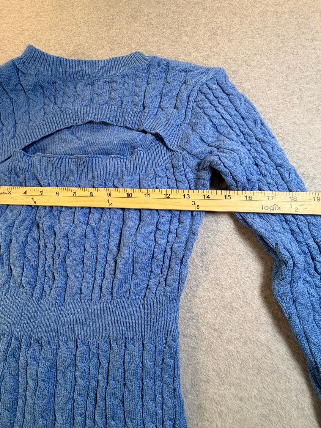 Cable Knit Sweater Dress Blue Cut Out Mini 7