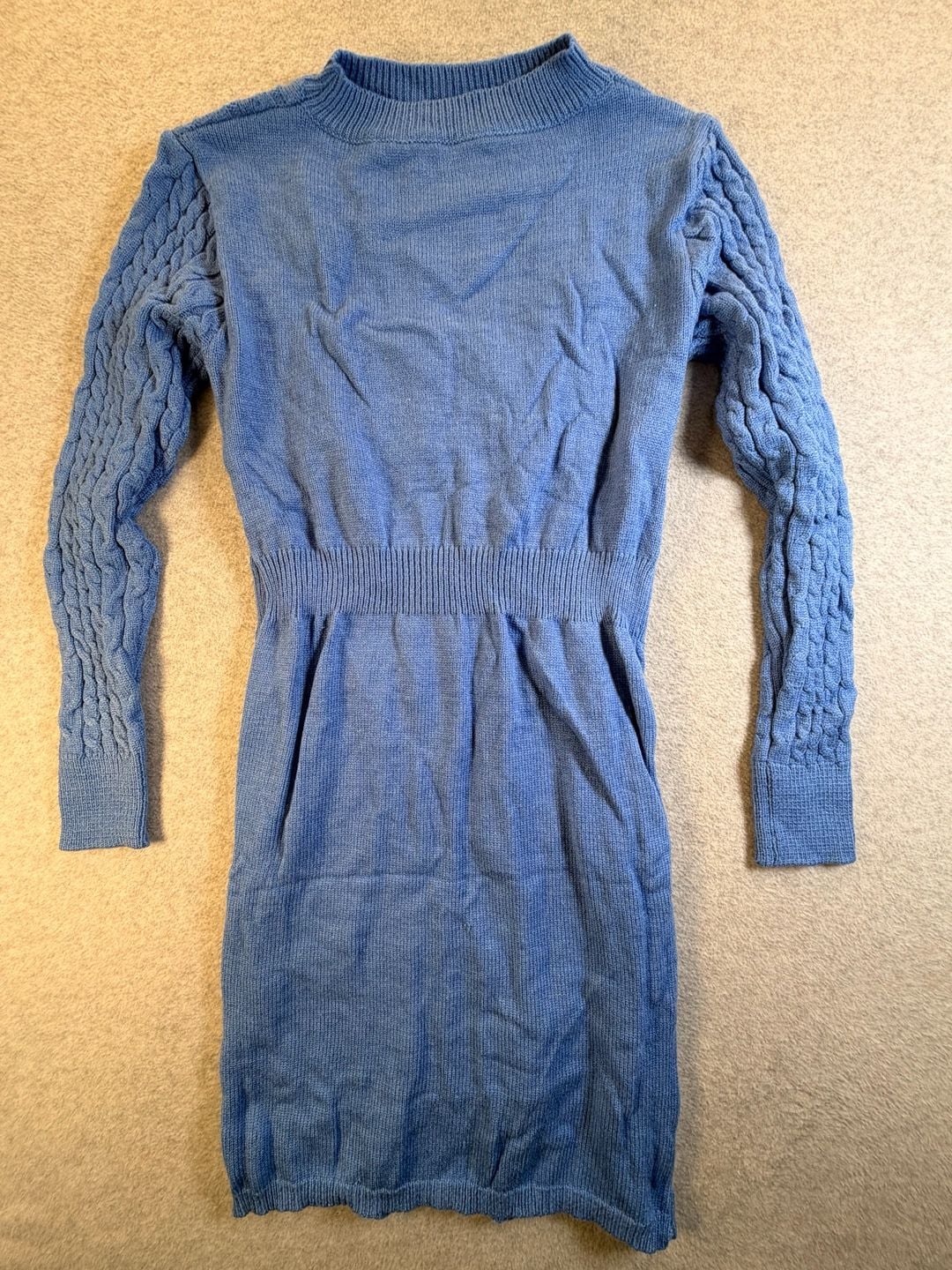 Cable Knit Sweater Dress Blue Cut Out Mini 8