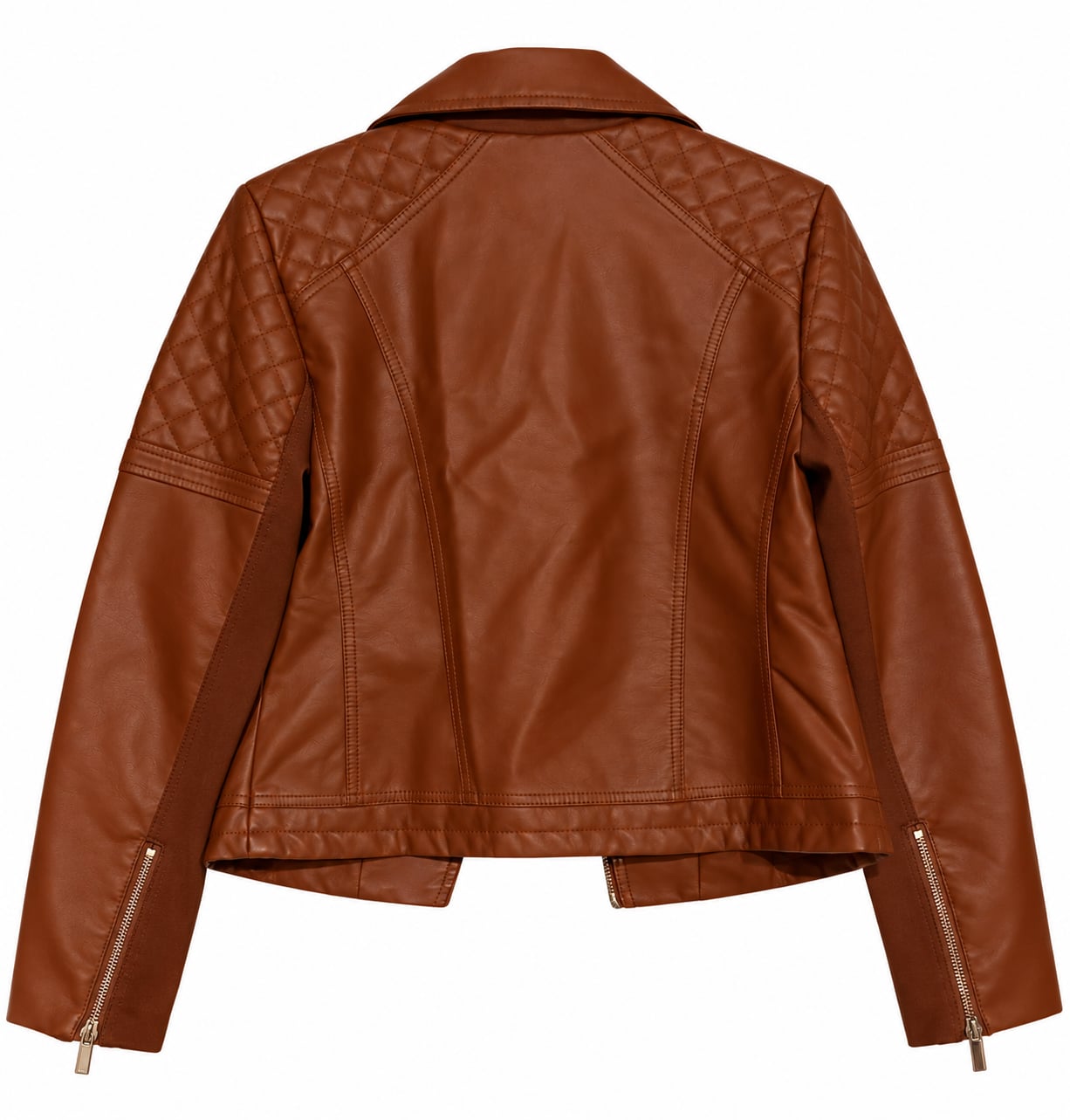 New York & Company Biker Jacket Size S Brown Faux Leather Quilted Moto 4
