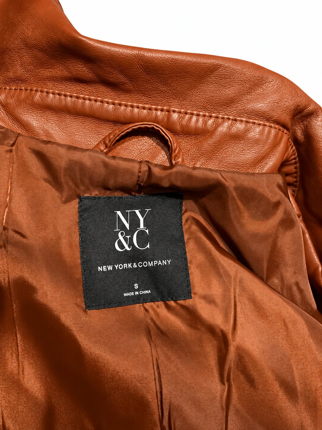 New York & Company Biker Jacket Size S Brown Faux Leather Quilted Moto 5