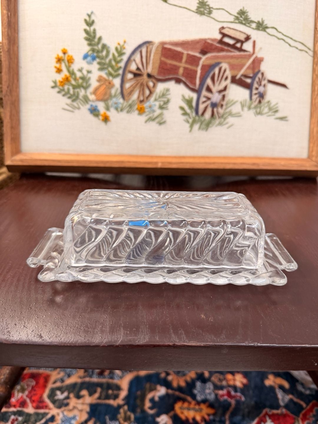 Vintage MCM Fostoria Colony Glass Swirl 1/4 Pound Covered Butter Dish Clear 3