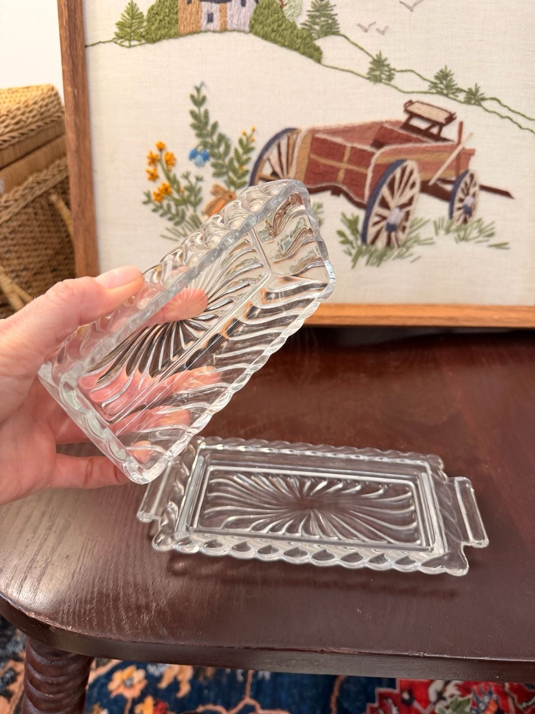 Vintage MCM Fostoria Colony Glass Swirl 1/4 Pound Covered Butter Dish Clear 2