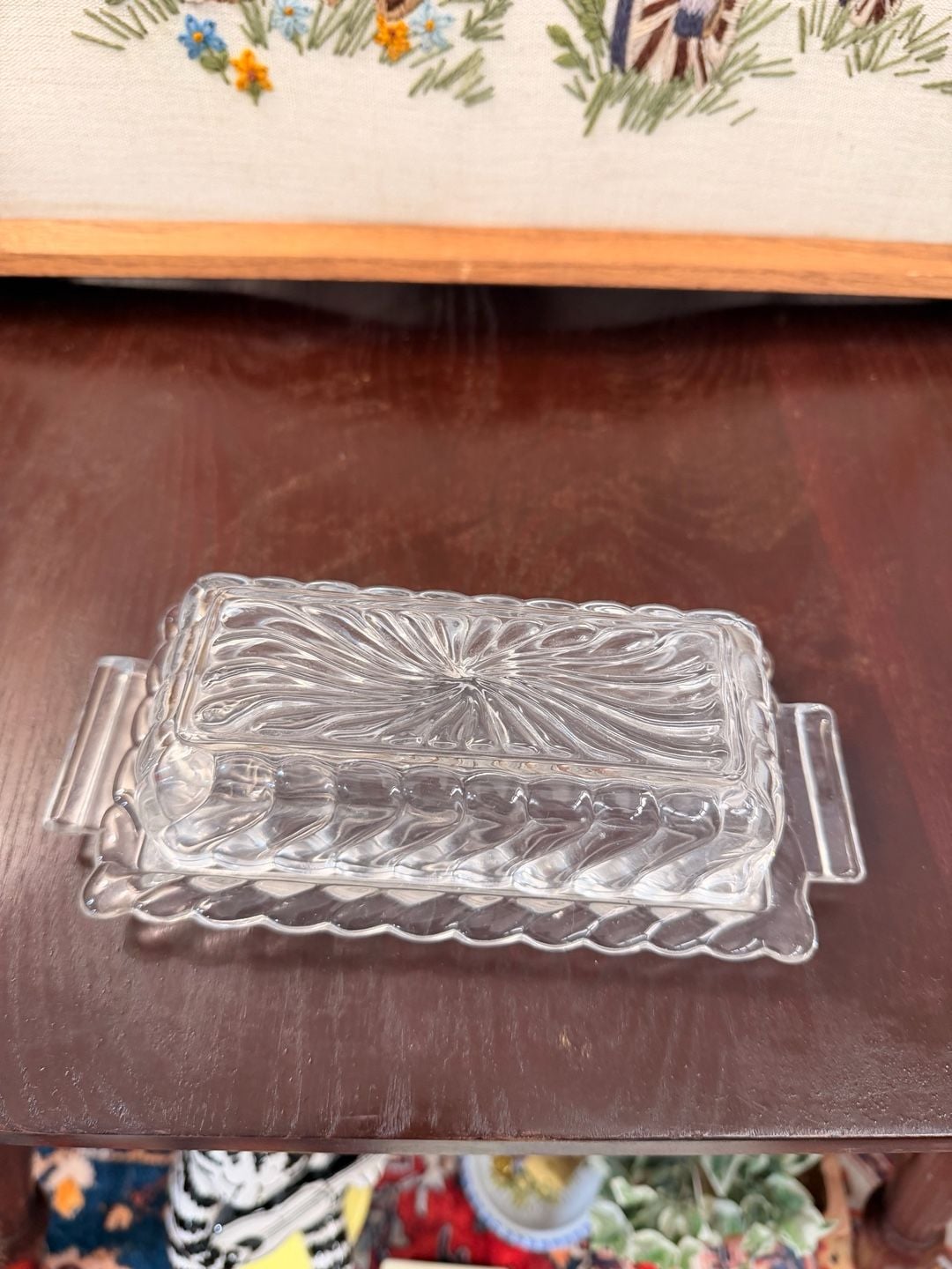 Vintage MCM Fostoria Colony Glass Swirl 1/4 Pound Covered Butter Dish Clear 4