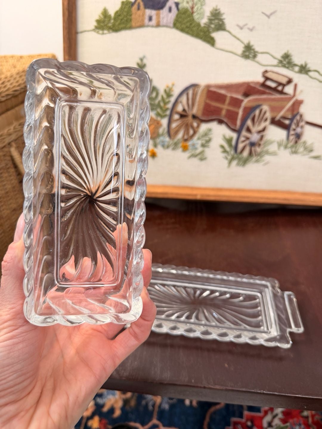 Vintage MCM Fostoria Colony Glass Swirl 1/4 Pound Covered Butter Dish Clear 5
