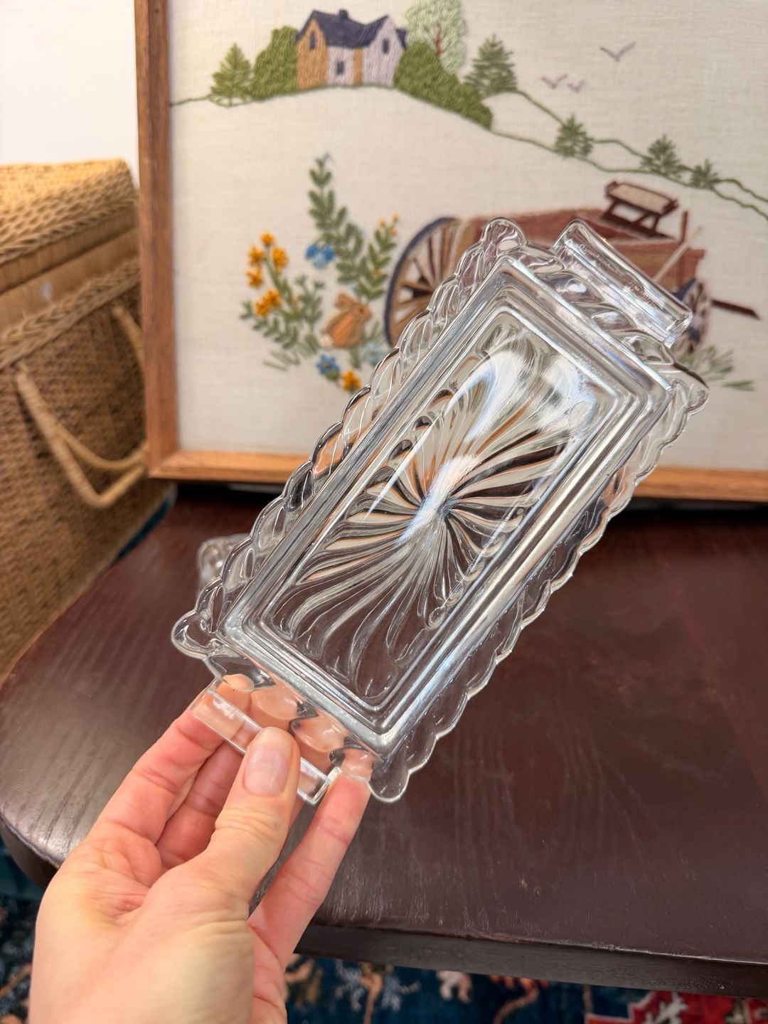 Vintage MCM Fostoria Colony Glass Swirl 1/4 Pound Covered Butter Dish Clear 7