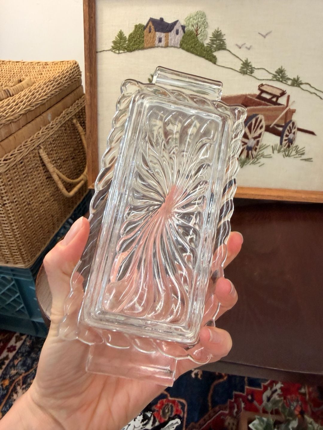 Vintage MCM Fostoria Colony Glass Swirl 1/4 Pound Covered Butter Dish Clear 8
