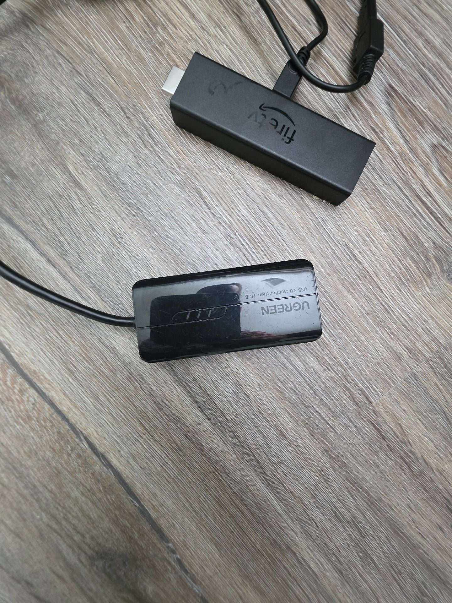 Amazon Fire TV Stick with Ugreen USB Hub and Mission Cables Power 4