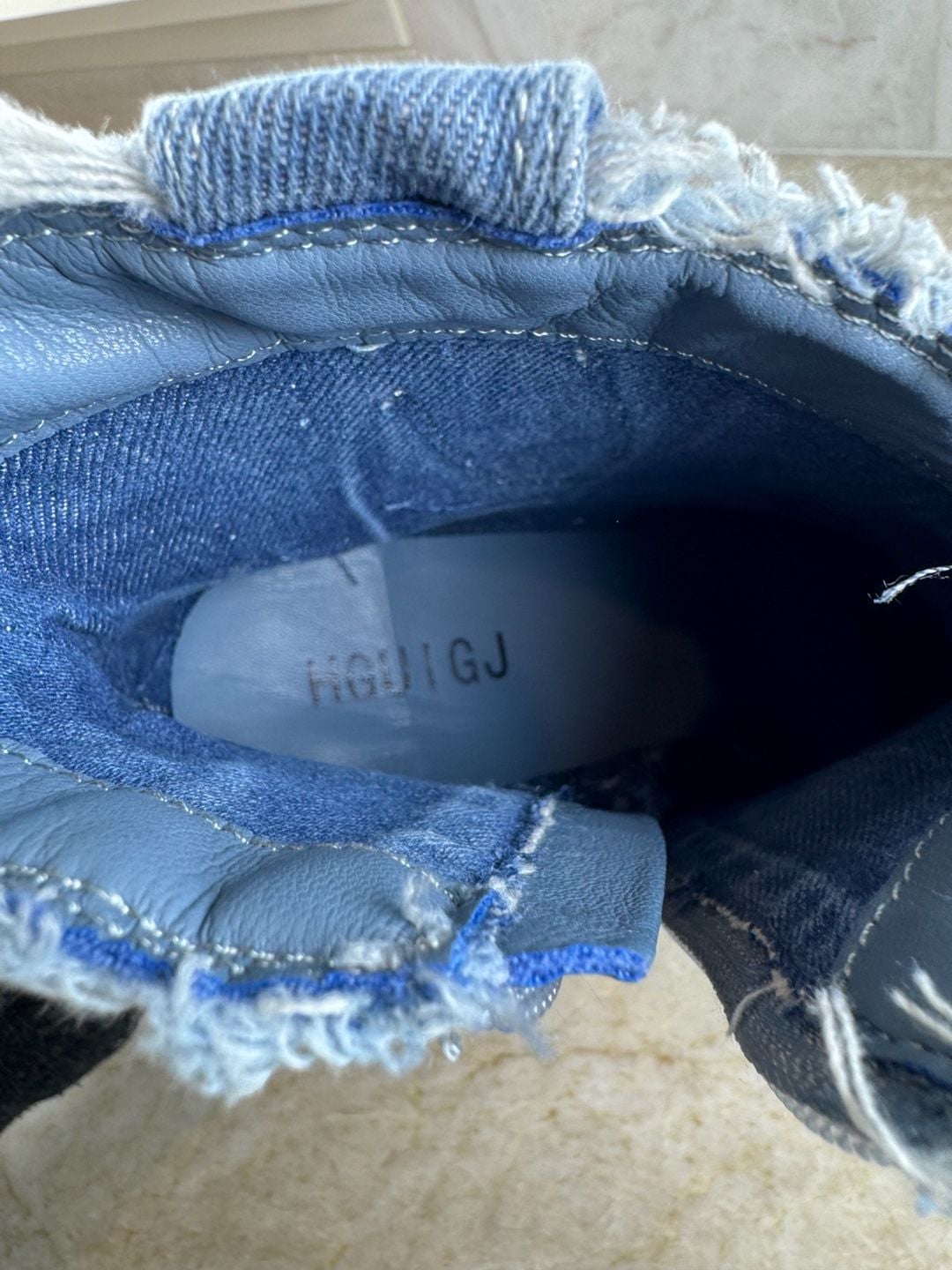 HGUIGJ Denim Western Ankle Boots Blue Frayed Pointed Toe Block Heel EU 39 9