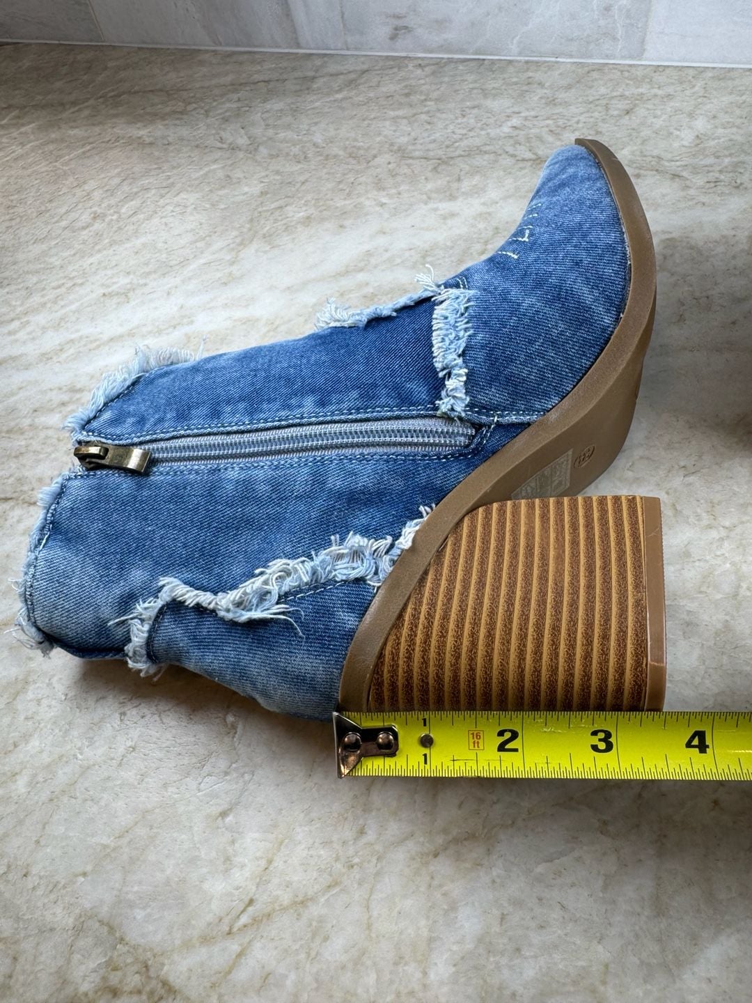 HGUIGJ Denim Western Ankle Boots Blue Frayed Pointed Toe Block Heel EU 39 11