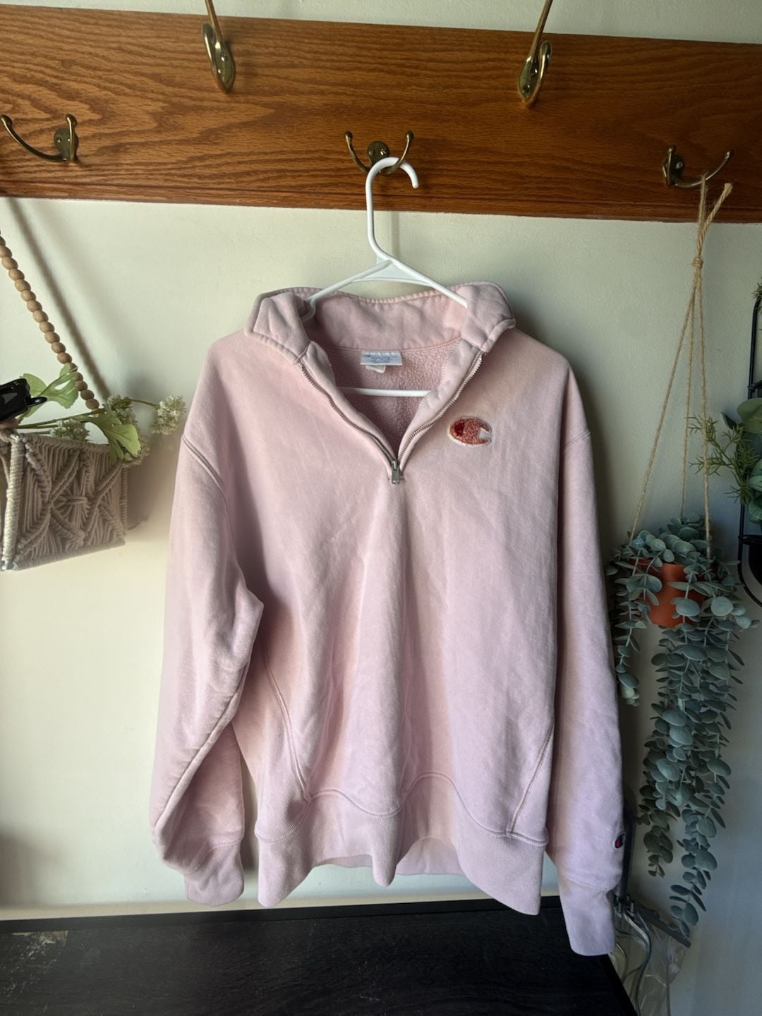 🩷 Rare Pink Champion Reverse Weave 🤍 Quarter Zip Pullover Size Medium 2