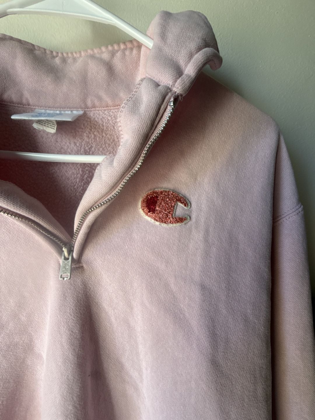 🩷 Rare Pink Champion Reverse Weave 🤍 Quarter Zip Pullover Size Medium 4