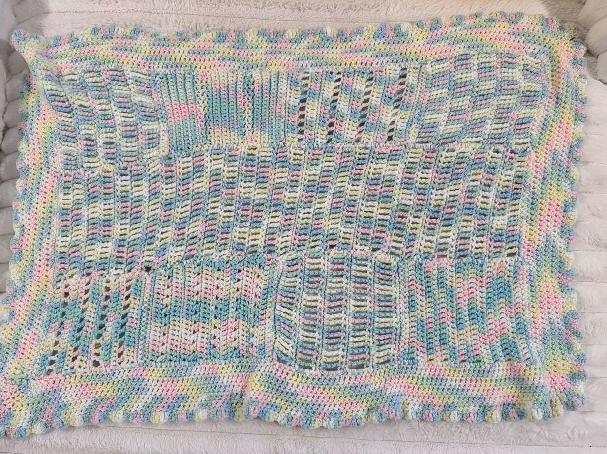 Handmade Crochet Baby Blanket Afghan Size 26x38 Pastel Multicolor 1
