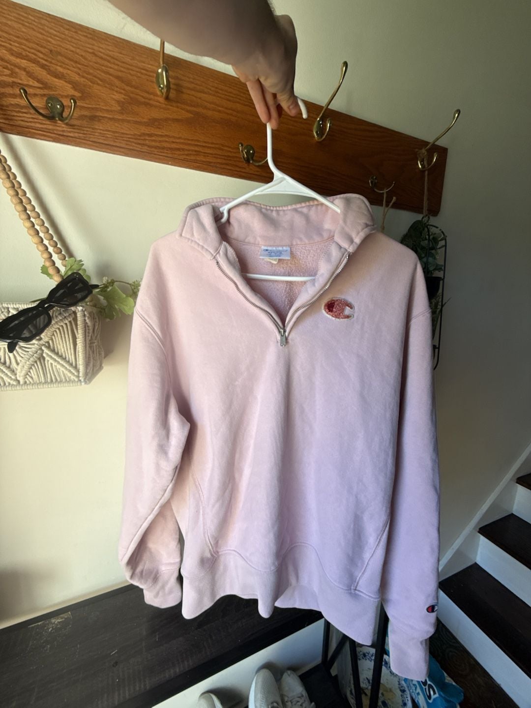 🩷 Rare Pink Champion Reverse Weave 🤍 Quarter Zip Pullover Size Medium 5