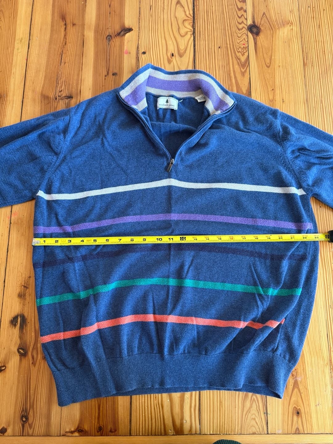 Southern Pines Quarter Zip Sweater Size XL Blue Striped Knit 7